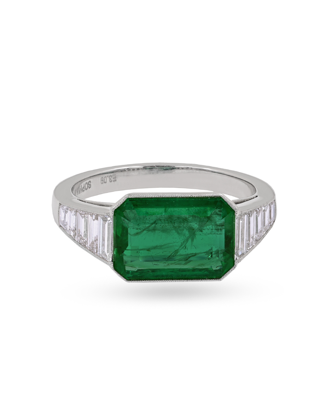 The Mali Ring with an East-West Emerald Center, in Diamond