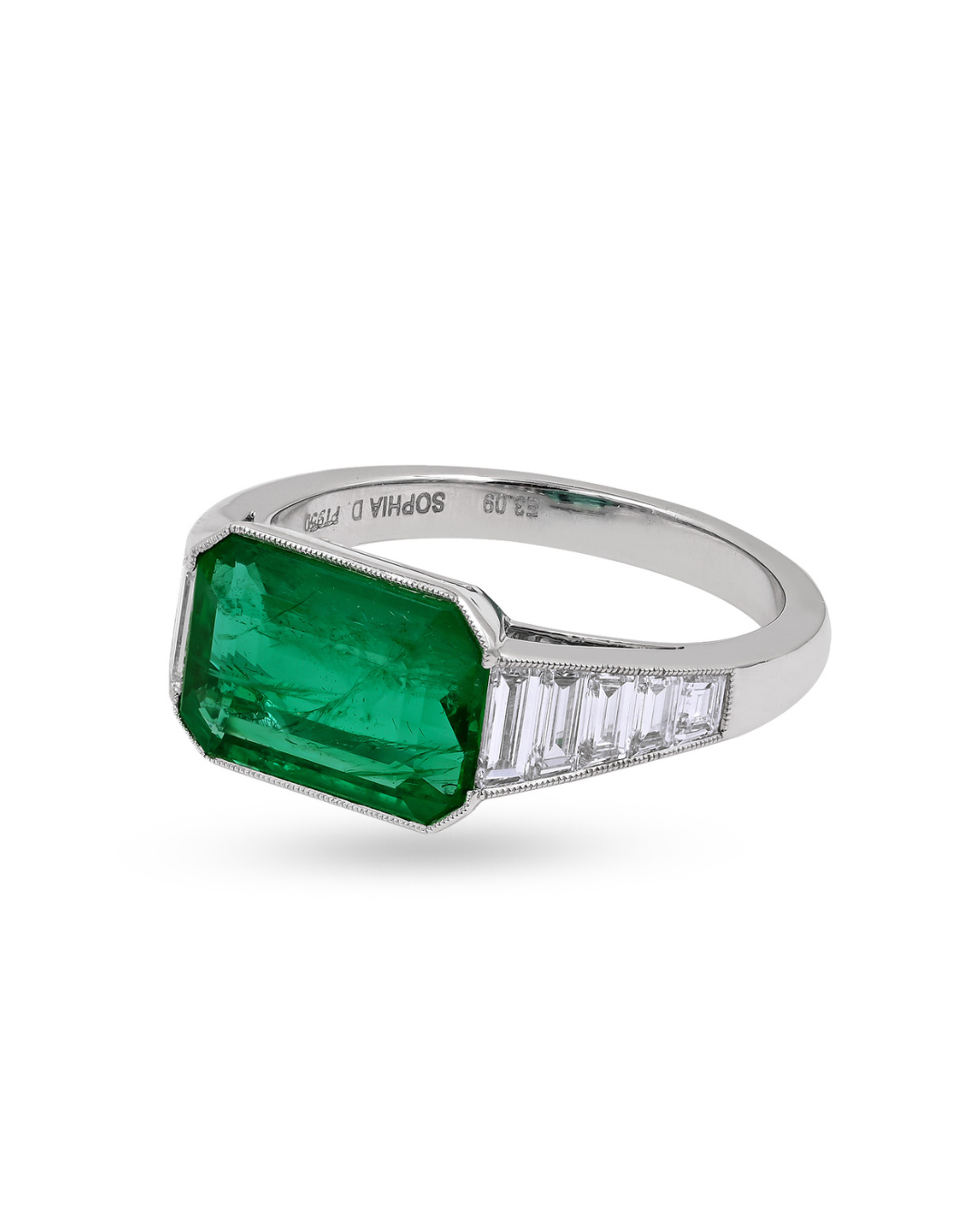 The Mali Ring with an East-West Emerald Center, in Diamond