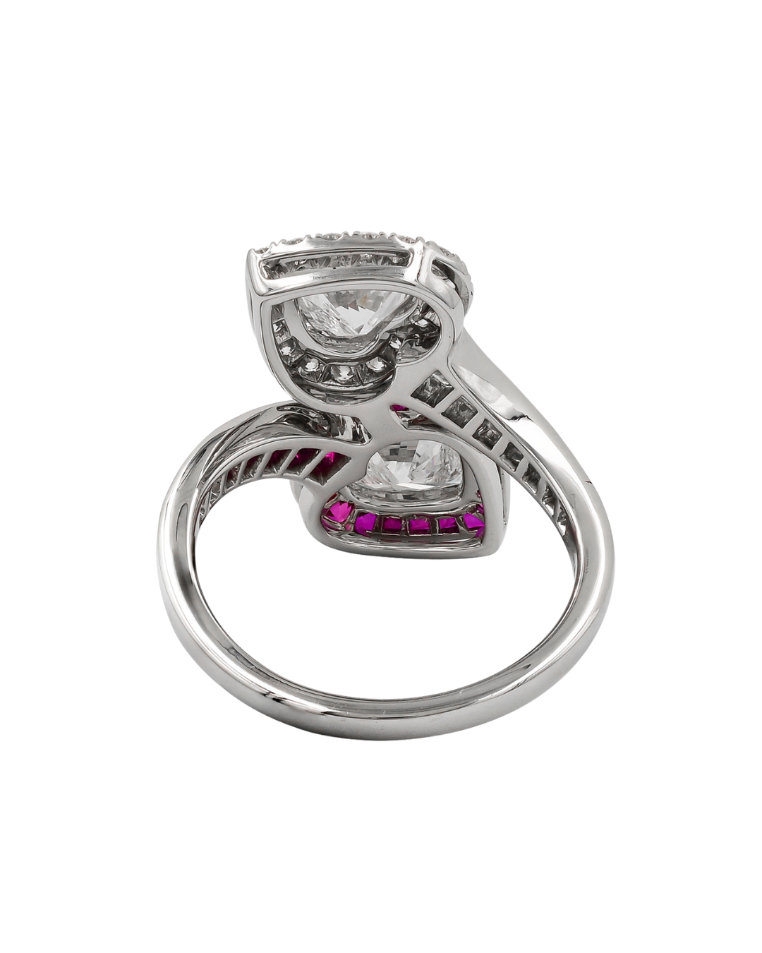Double-Heart Ruby and Diamond Toi et Moi ring