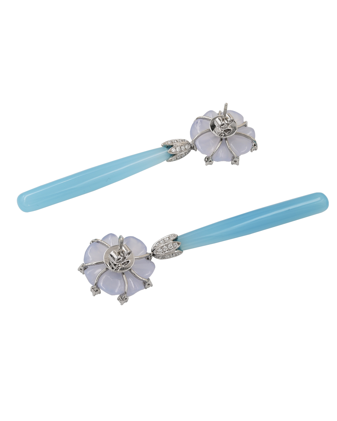 Sophia D. Blue Agate and Chalcendony Floral Earrings with Diamond Center
