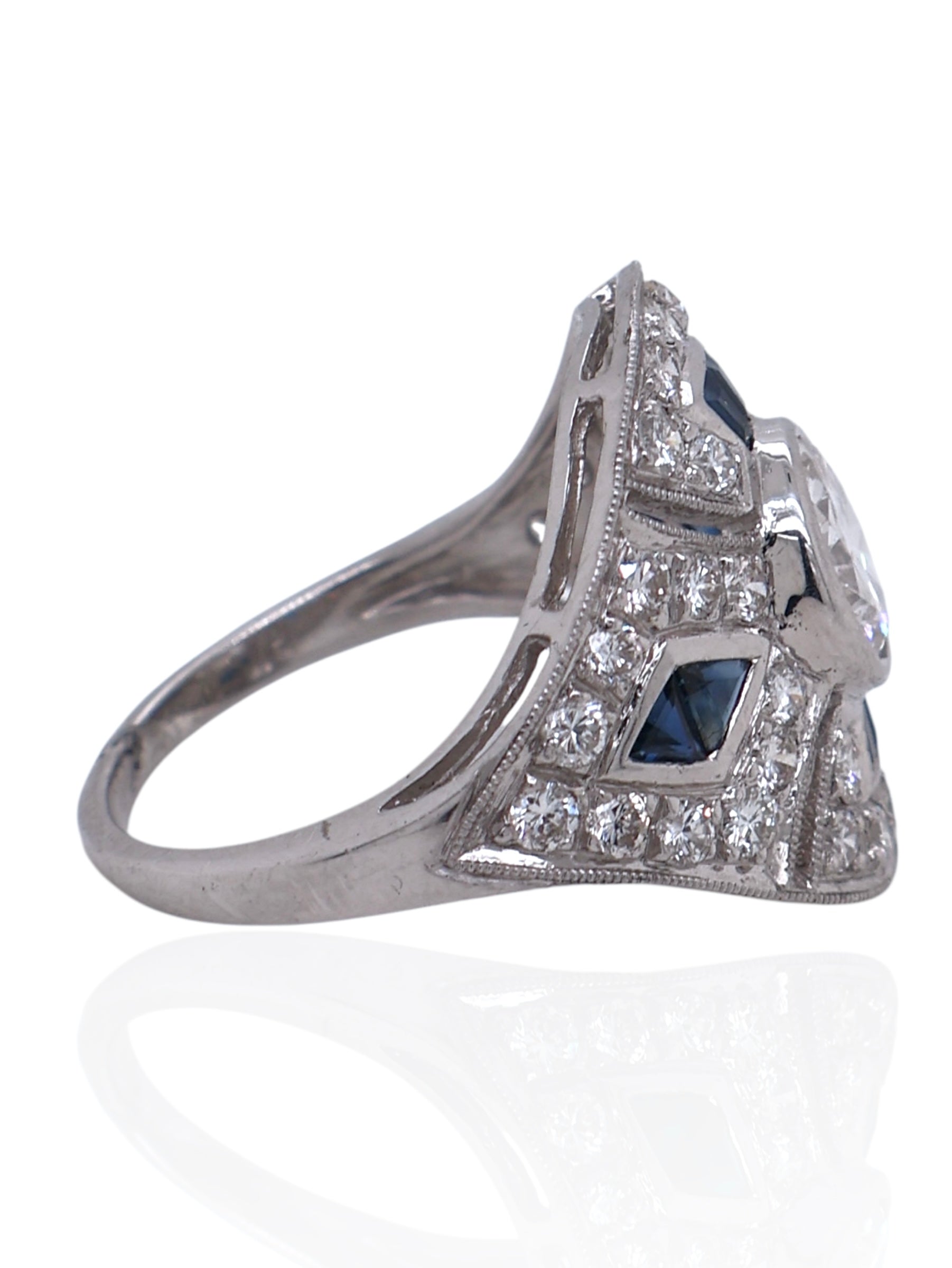 Sophia D Art Deco Diamond and Sapphire Ring in Platinum