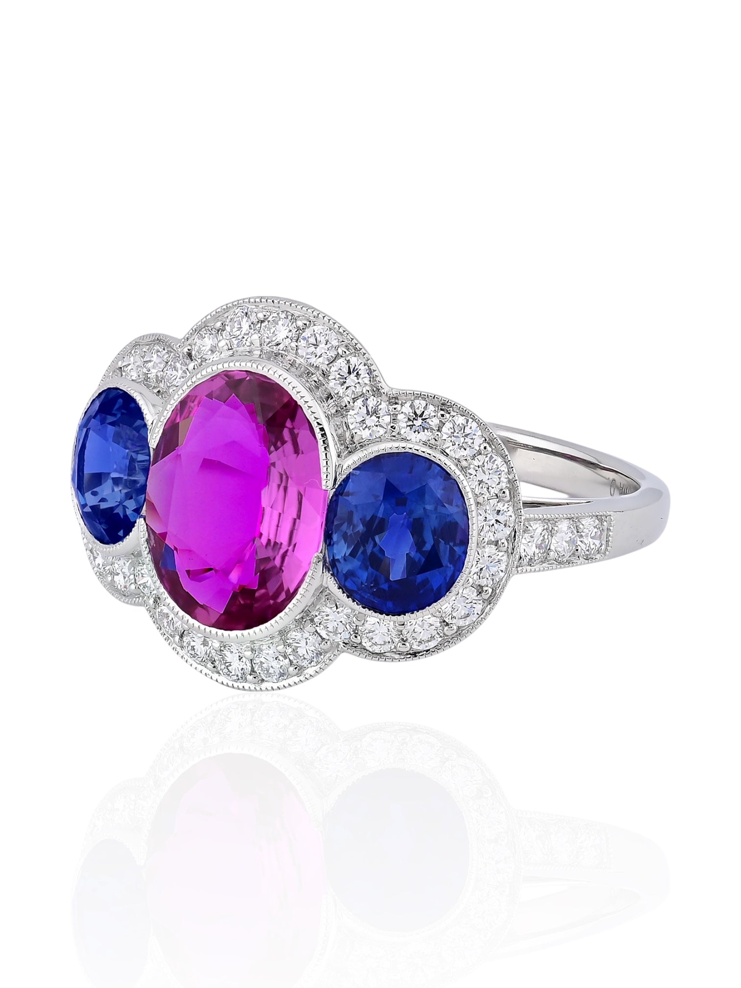Sophia D Art Deco No Heat Pink Sapphire, Sapphire and Diamond Ring Platinum