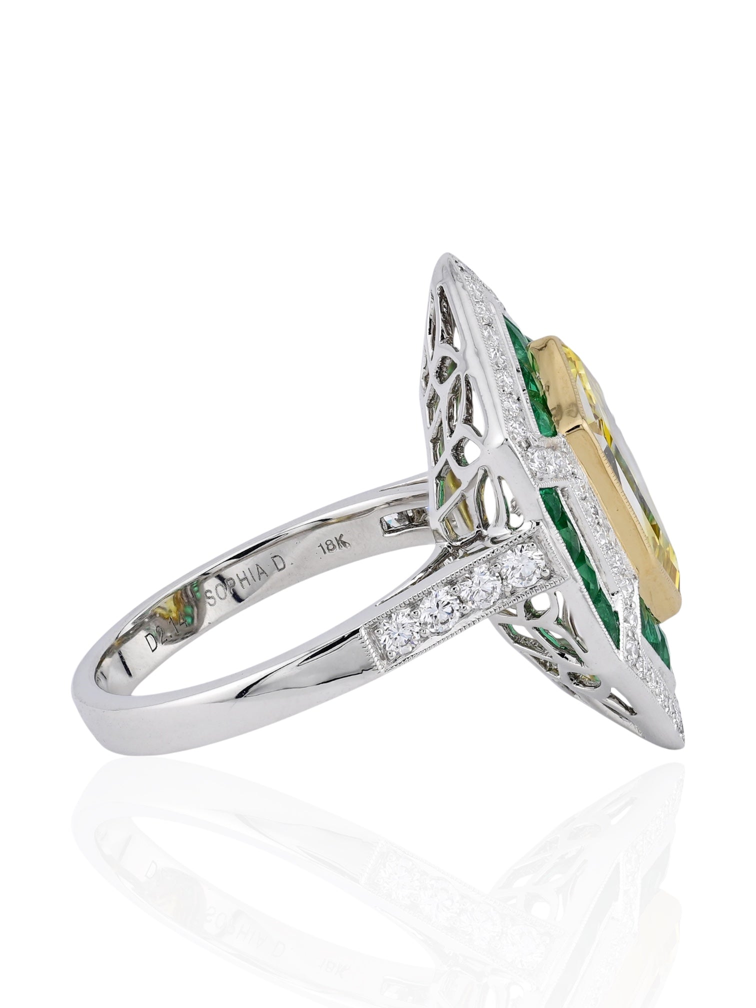 Sophia D Art Deco Kite Cut Fancy Yellow Diamond Ring Platinum & 18K Yellow Gold