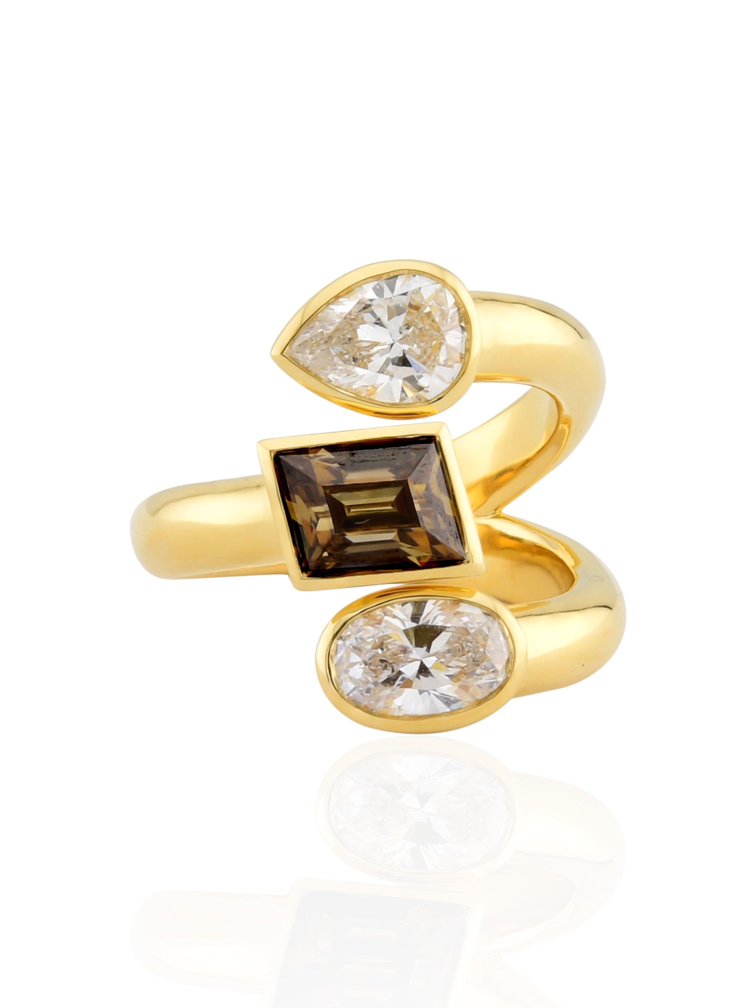 Sophia D Brown Diamond and White Diamond Three-Stone 18K Yellow Gold Ring