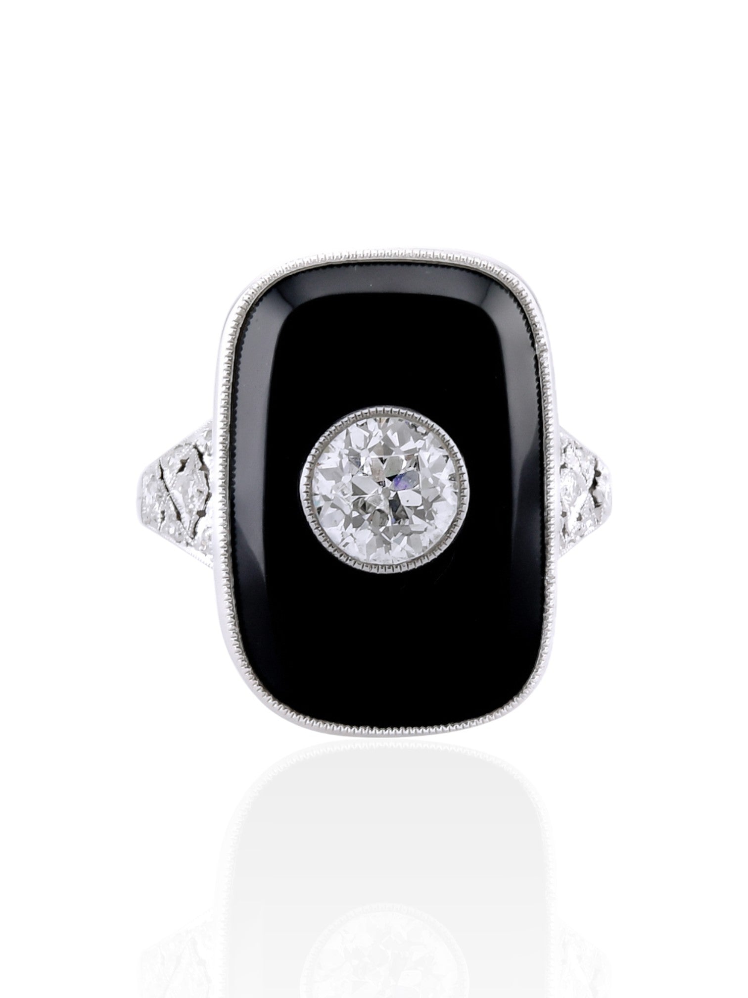 Sophia D Art Deco Onyx and Diamond Platinum Ring