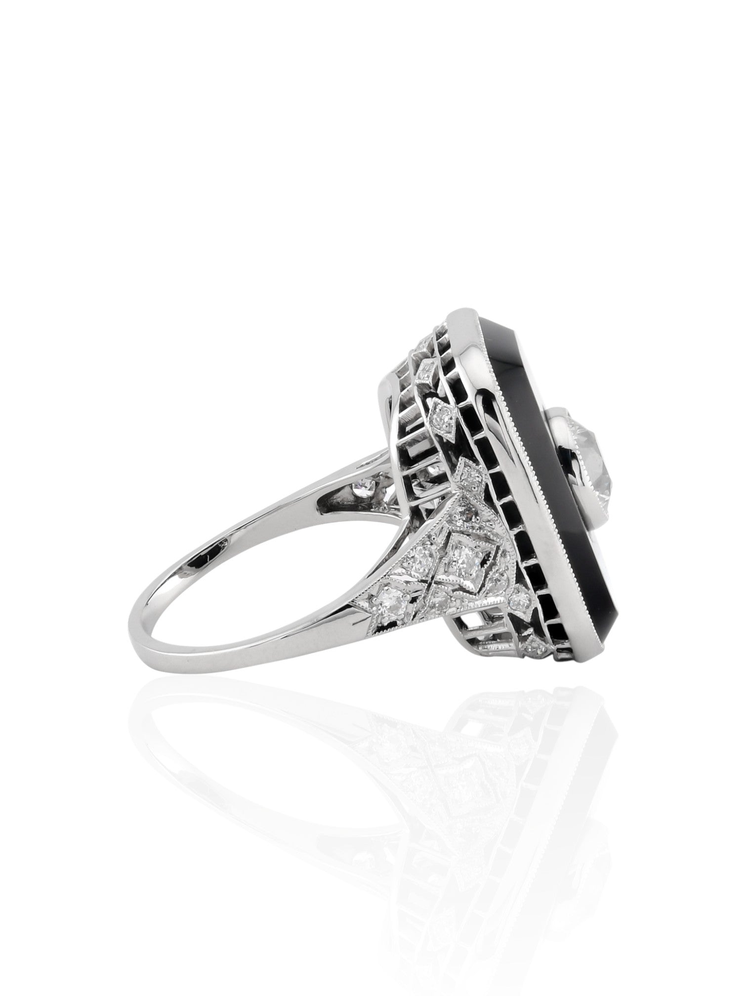 Sophia D Art Deco Onyx and Diamond Platinum Ring