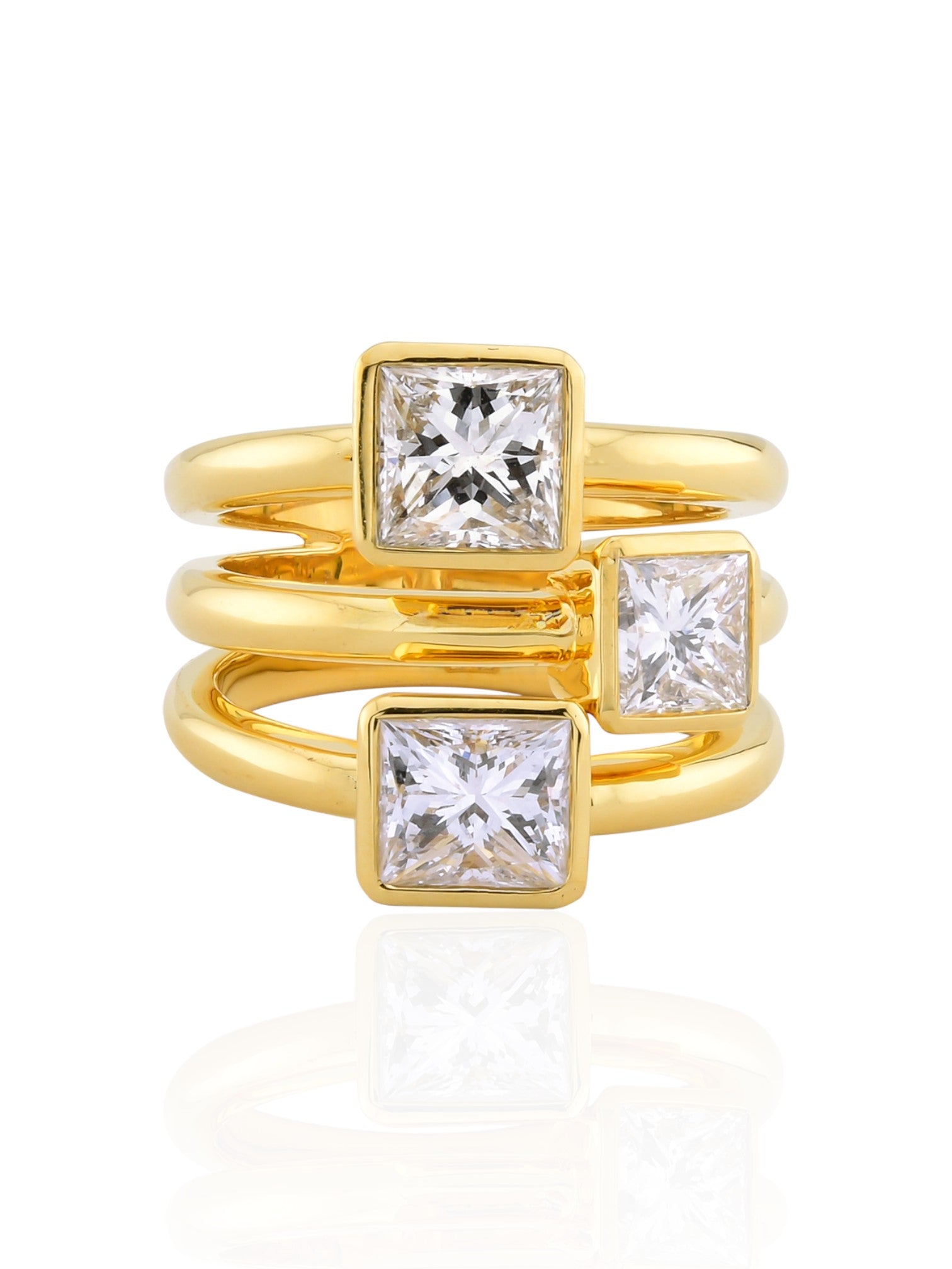 Sophia D Three-Stone Princess-Cut Diamond 18K Yellow Gold Ring