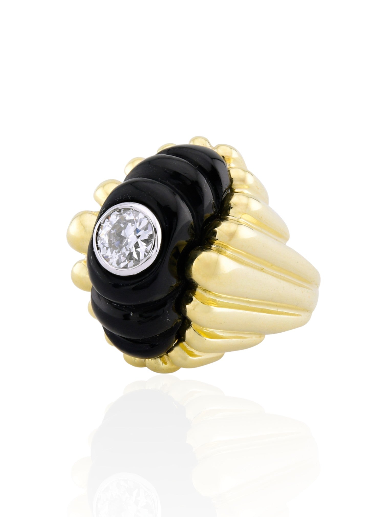Sophia D Onyx and Diamond Platinum and 18K Yellow Gold Ring