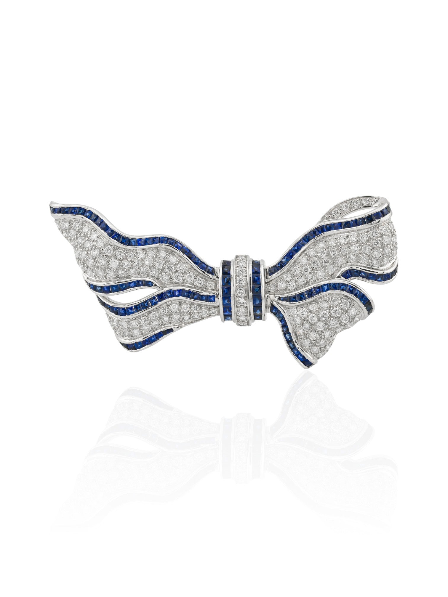 Platinum Sapphire and Diamond Bow Brooch