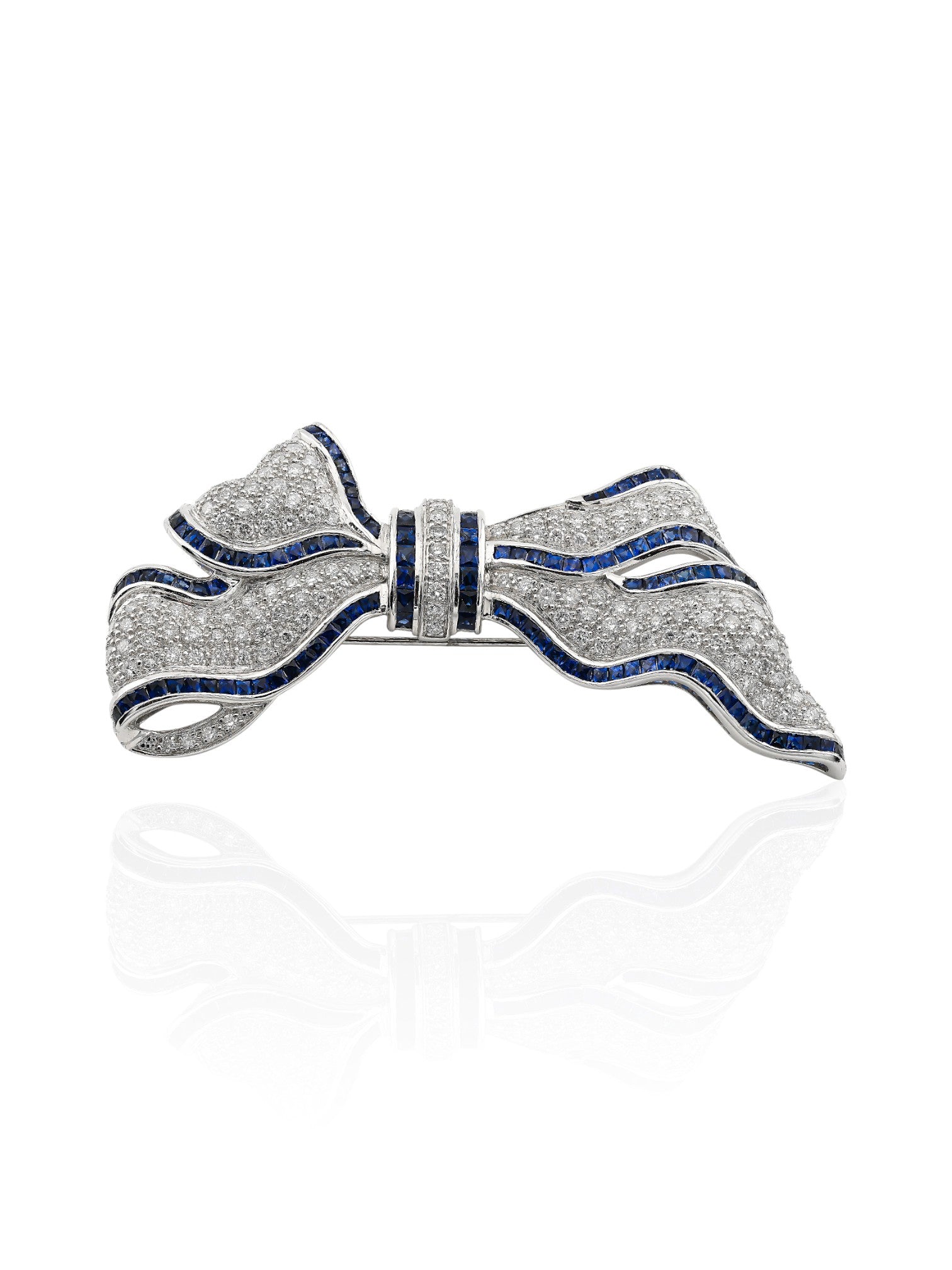 Platinum Sapphire and Diamond Bow Brooch