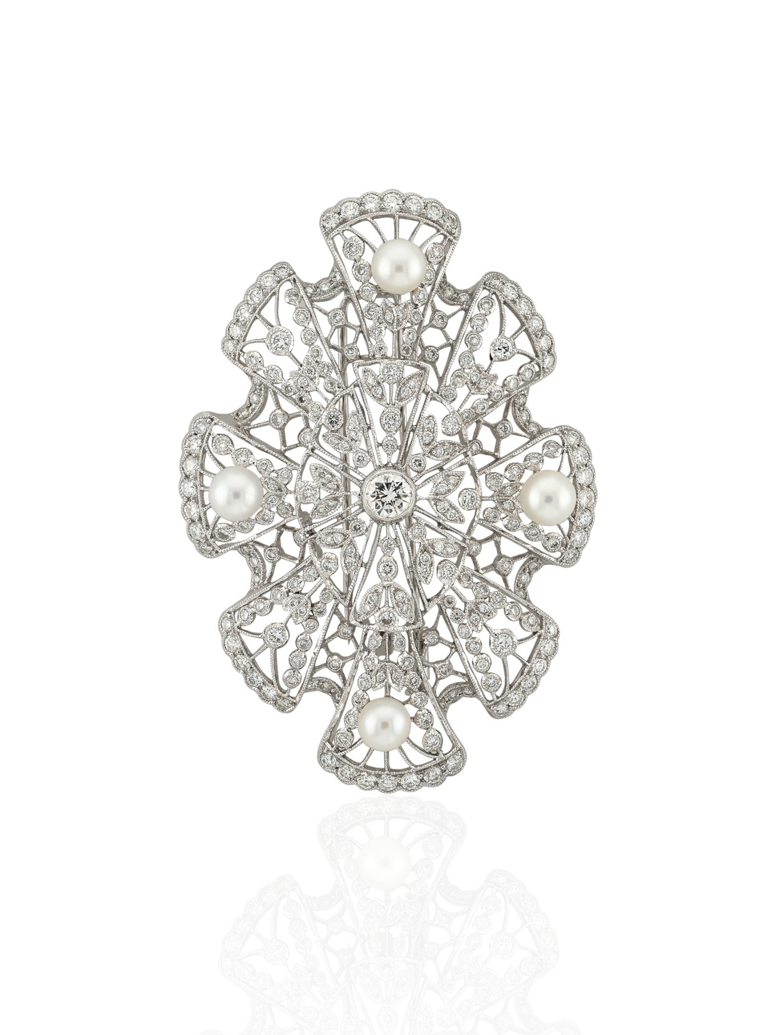Platinum Pearl and Diamond Brooch