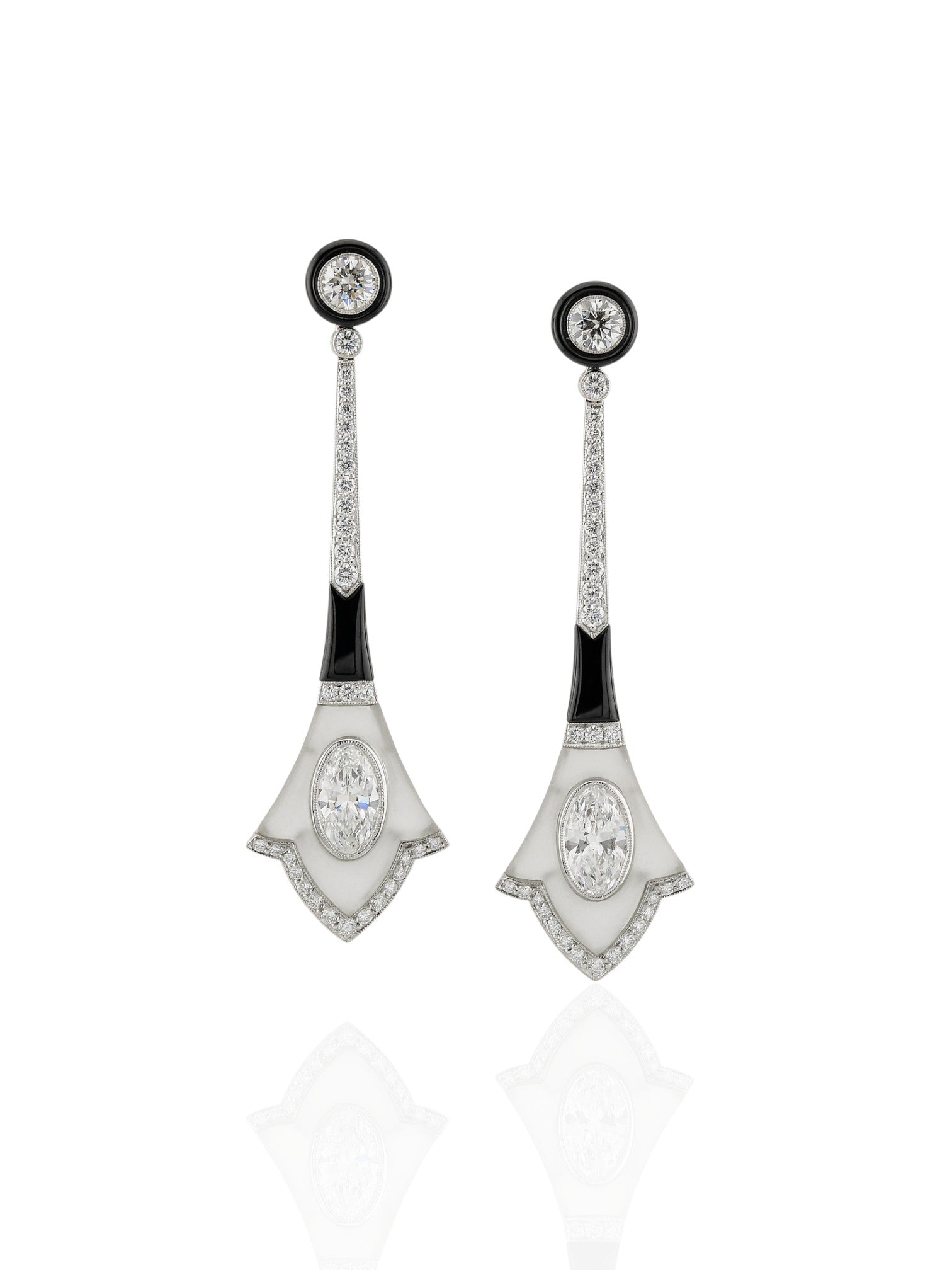 Sophia D Art Deco Oval and Round Diamond Drop Earrings in Platinum