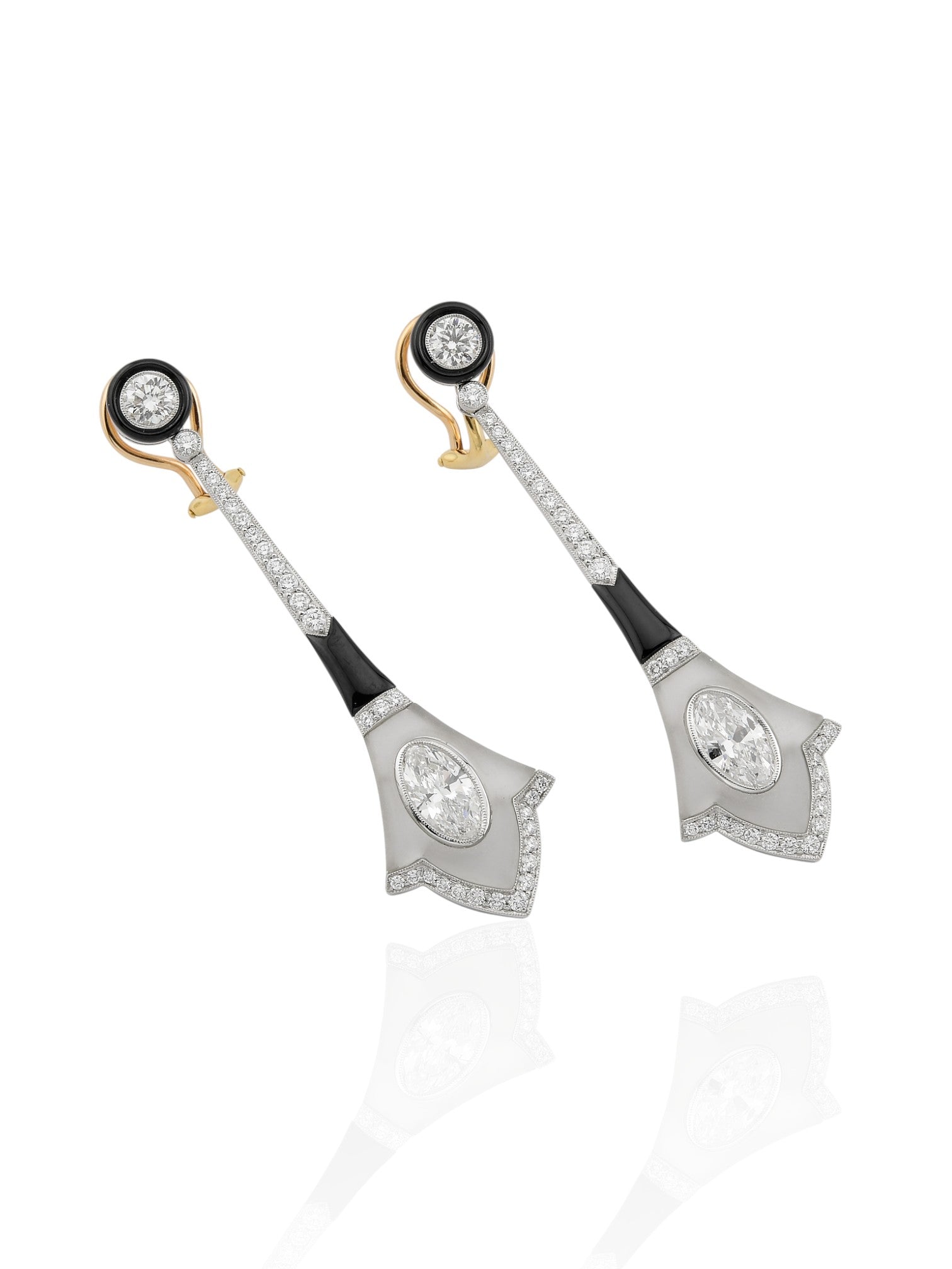Sophia D Art Deco Oval and Round Diamond Drop Earrings in Platinum