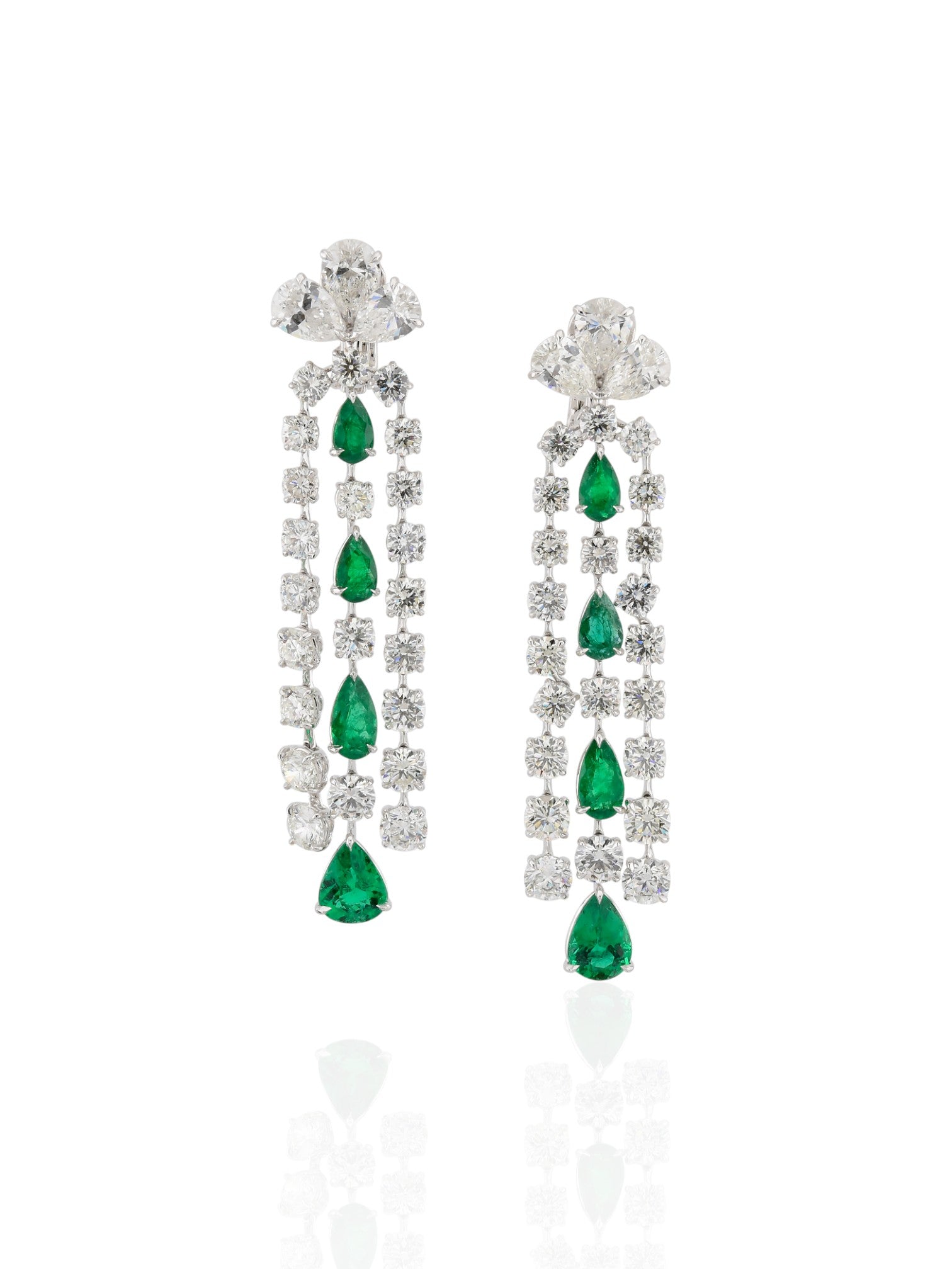 Sophia D Emerald and Diamond Drop Earrings in Platinum