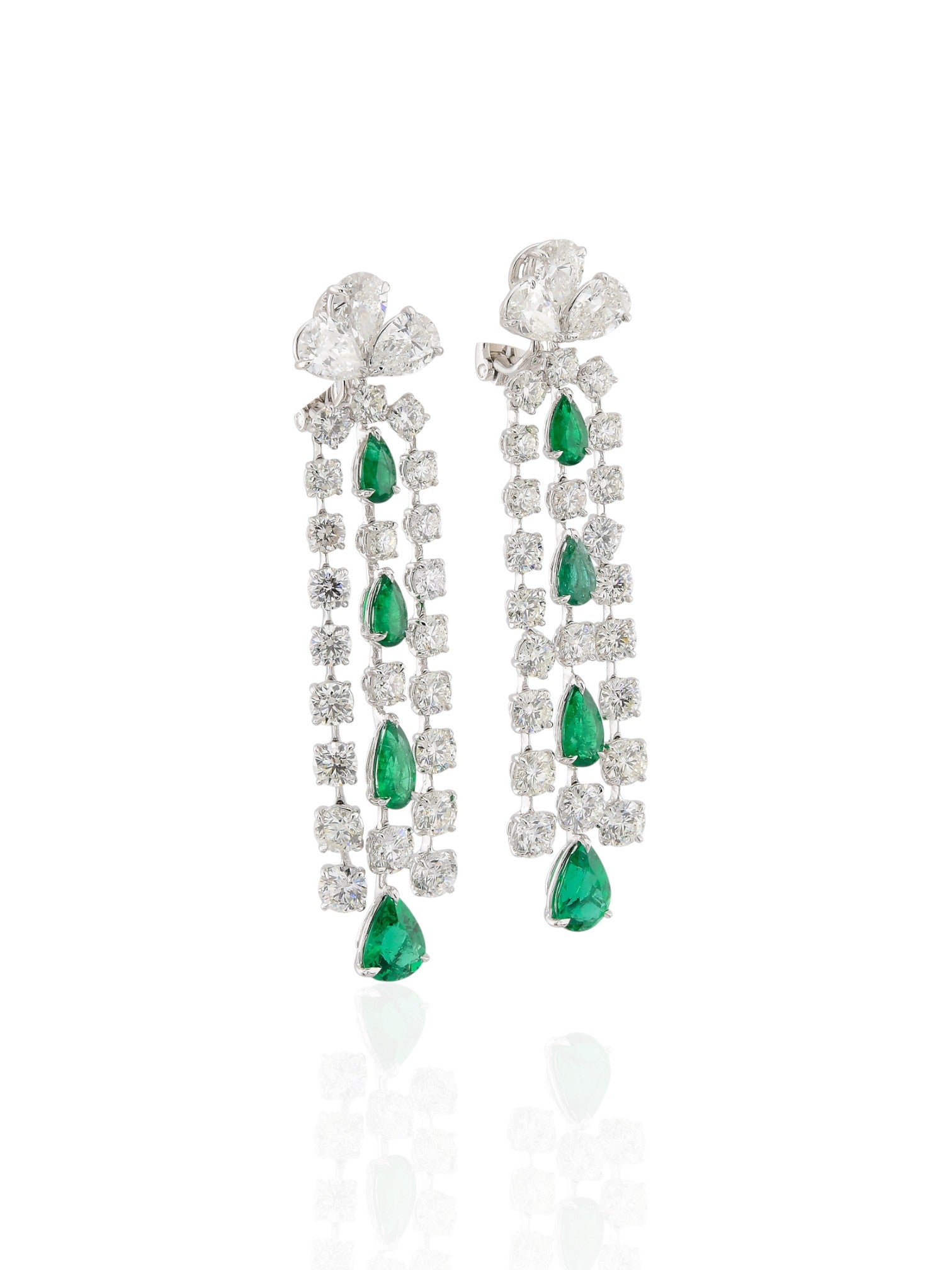 Sophia D Emerald and Diamond Drop Earrings in Platinum