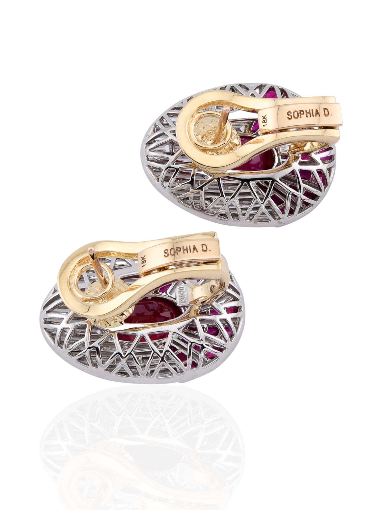 Sophia D Art Deco Ruby Sunburst Earrings Platinum and 18K Yellow Gold