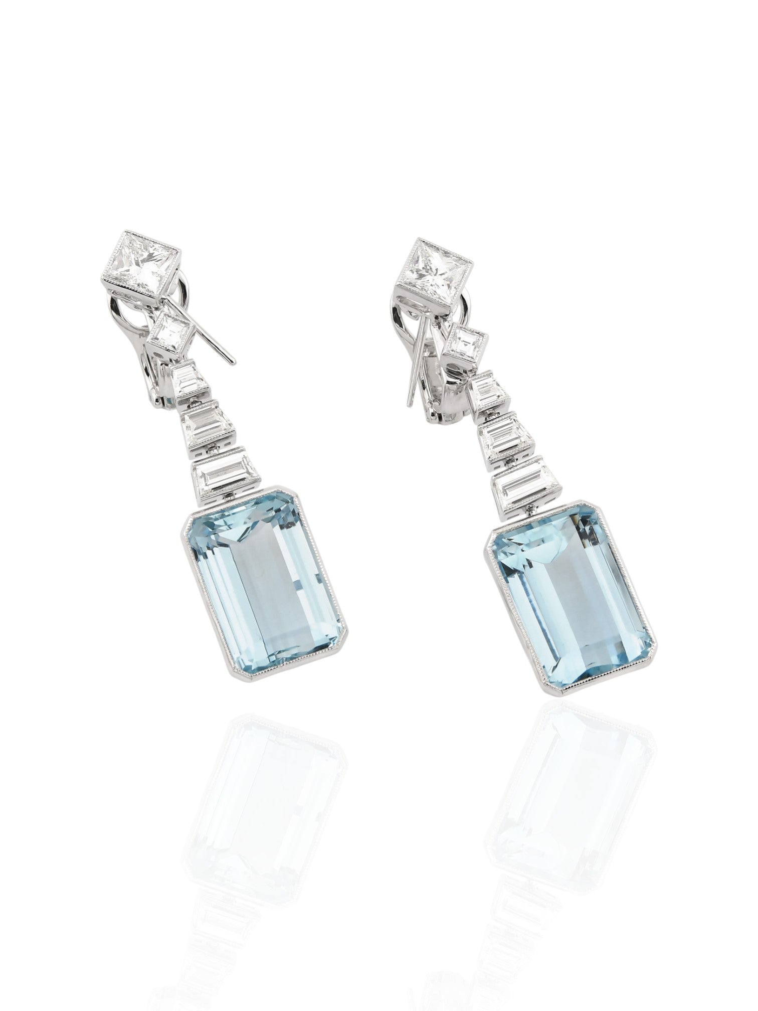 Sophia D Aquamarine and Diamond Art Deco Drop Earrings in Platinum