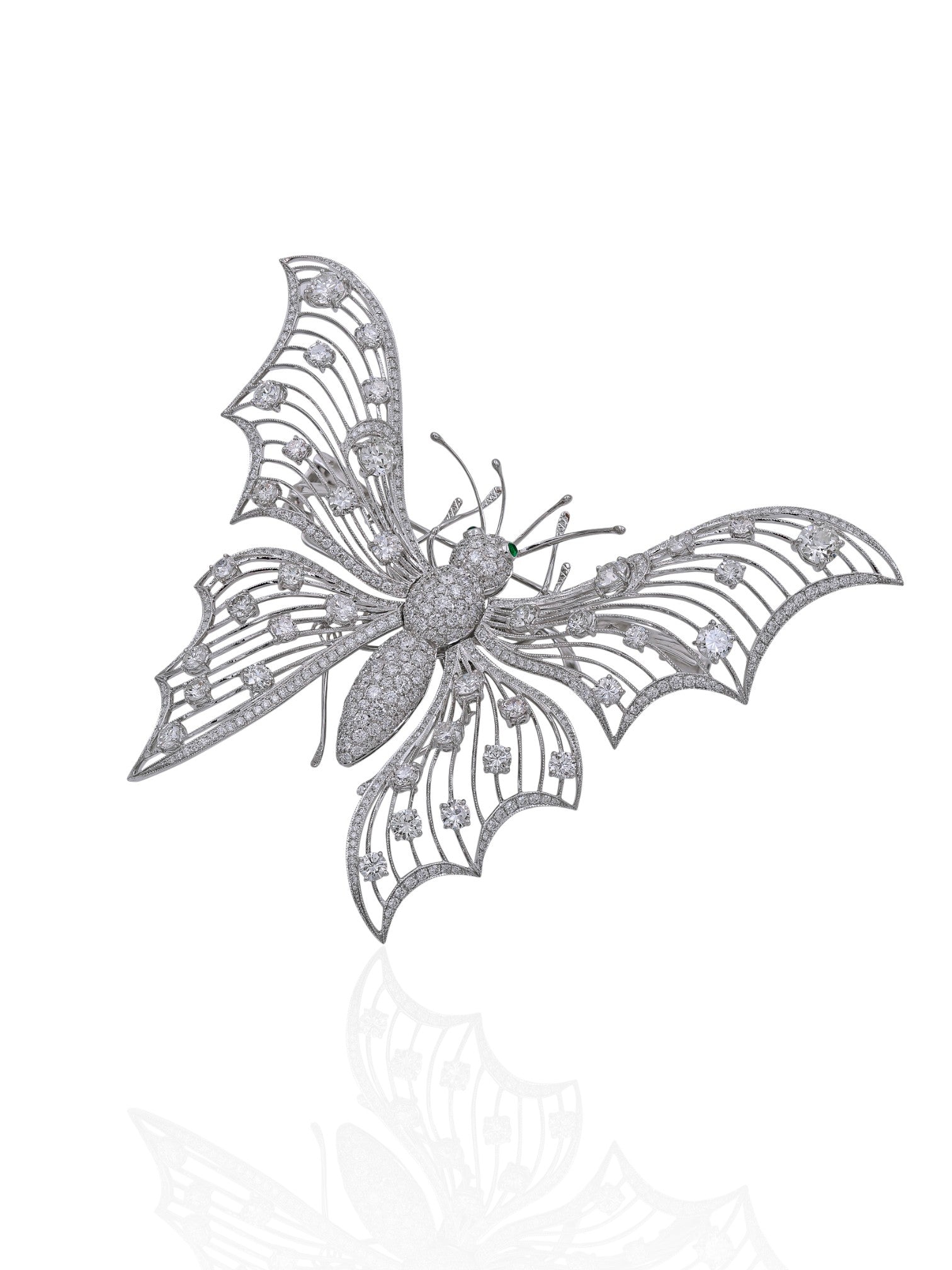 Sophia D Art Deco Butterfly En Tremblant Brooch in Platinum