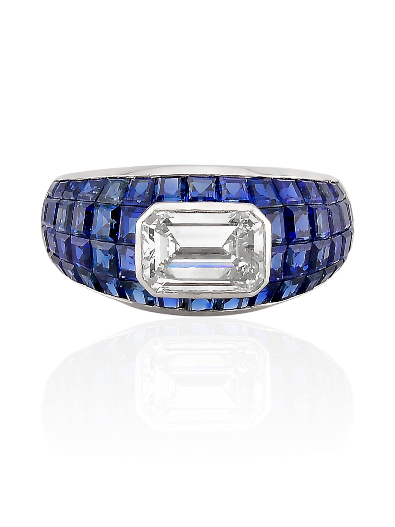 Sophia D Art Deco Mosaic Sapphire and Emerald-Cut Diamond Ring