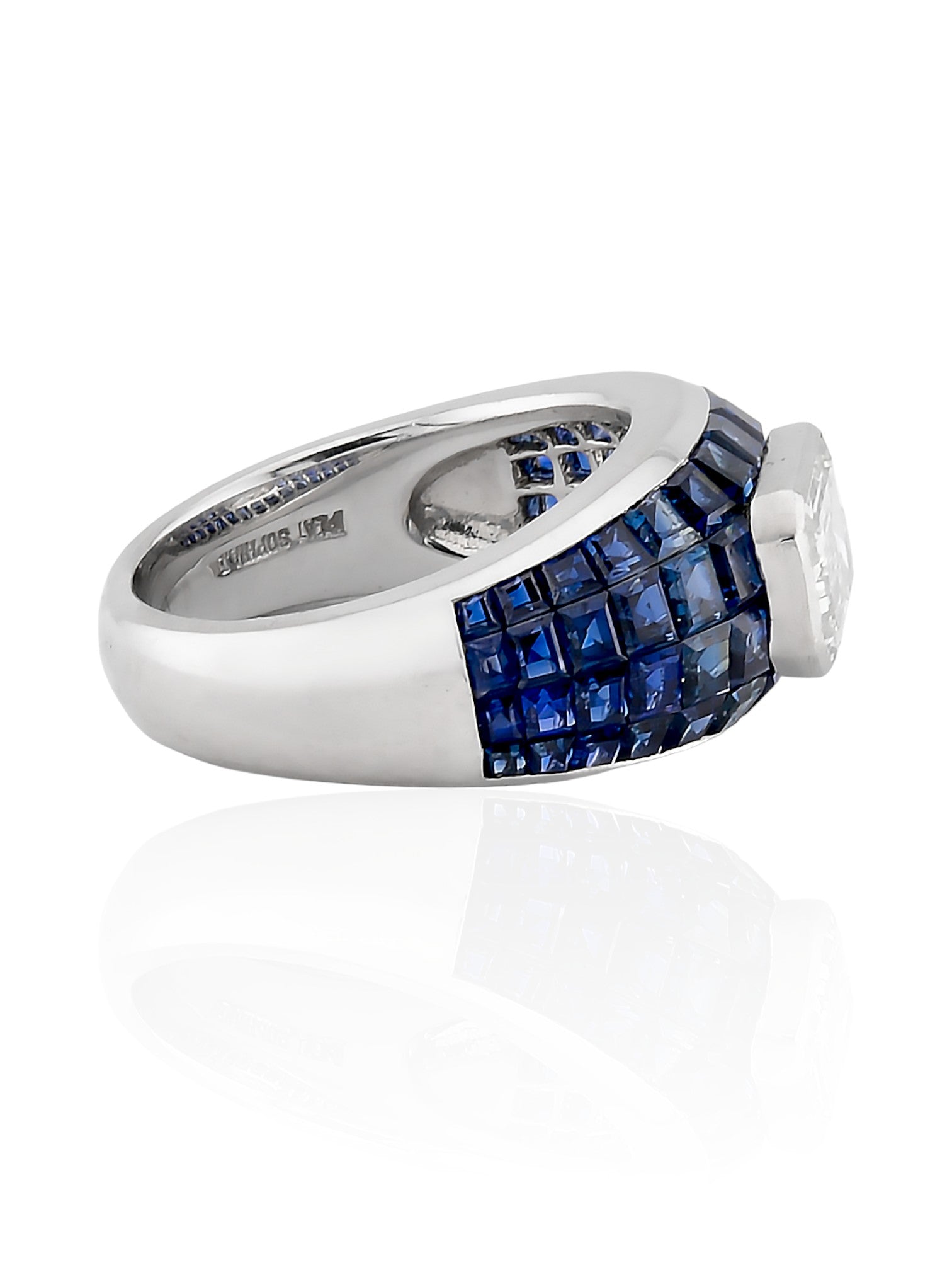 Sophia D Art Deco Mosaic Sapphire and Emerald-Cut Diamond Ring