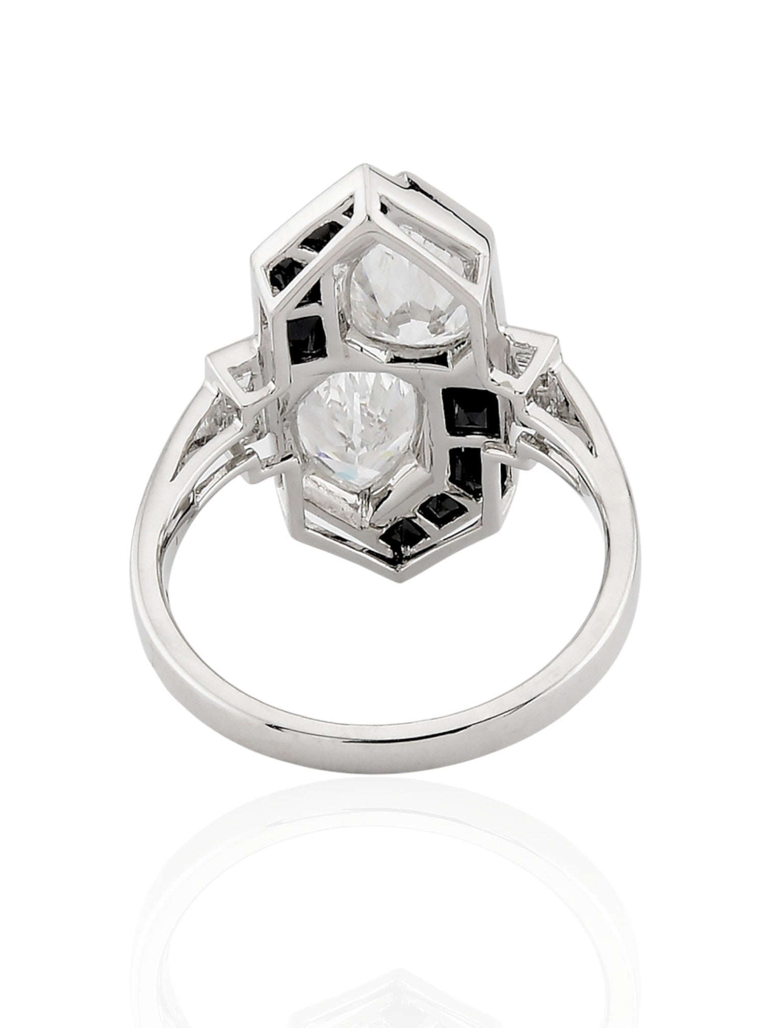 Sophia D Art Deco Mosaic Pear-Shaped Diamond and Onyx Ring Platinum