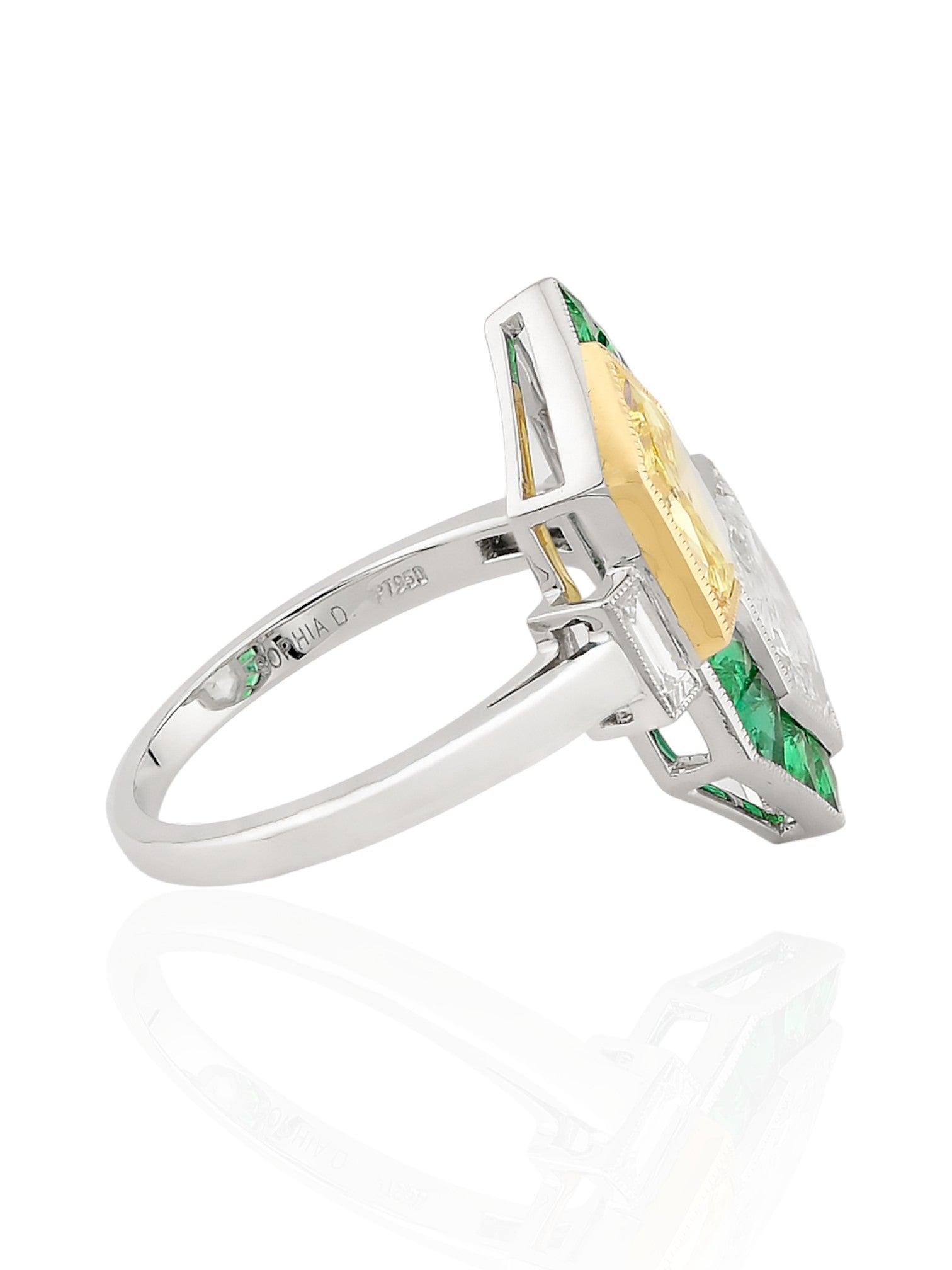 Sophia D Art Deco Kite-Cut Yellow and White Diamond Mosaic Ring in Platinum and 18K Yellow Gold