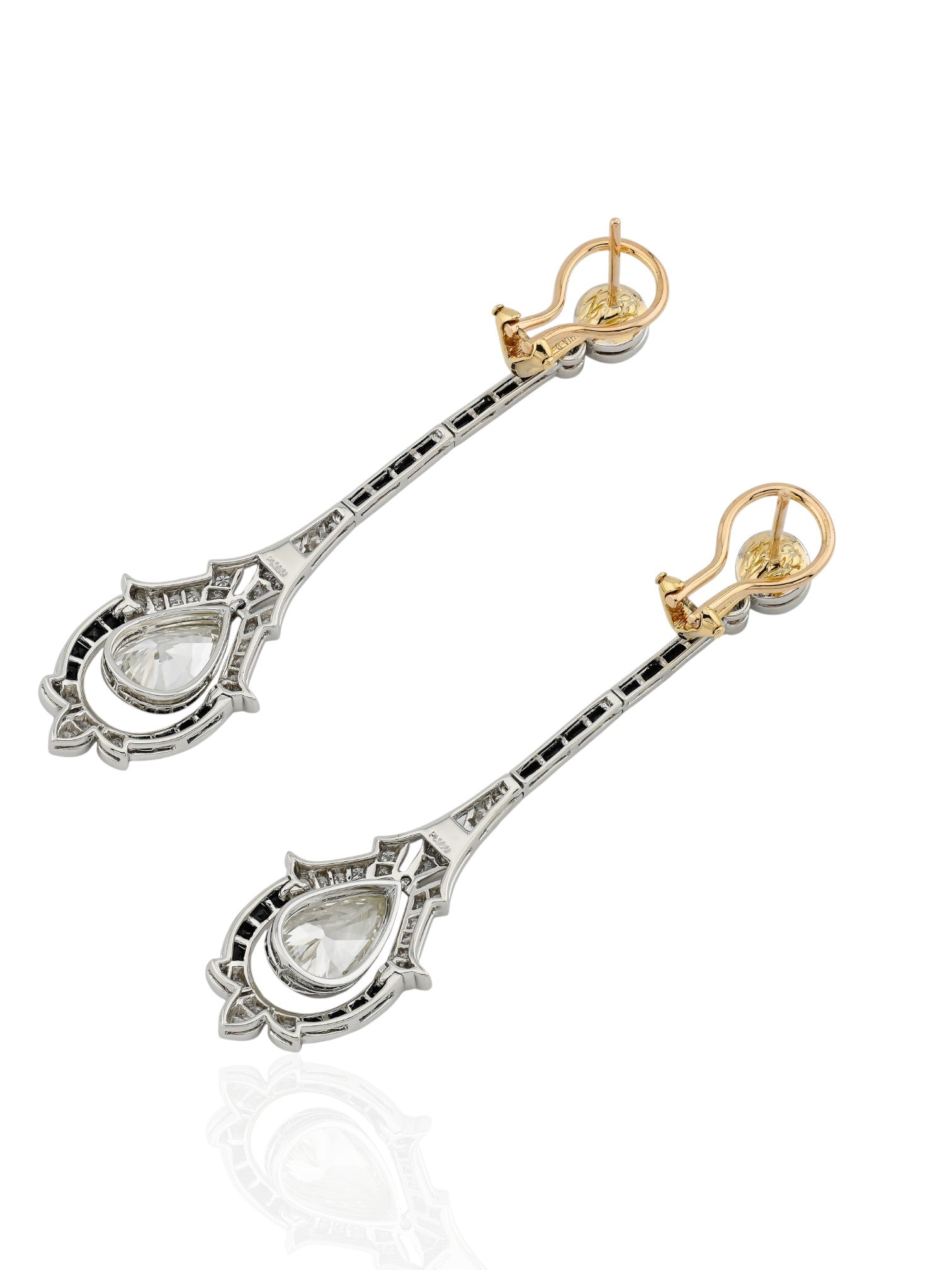 Sophia D Art Deco Pear Shape Diamond and Onyx Drop Earrings Platinum & 18K Yellow Gold