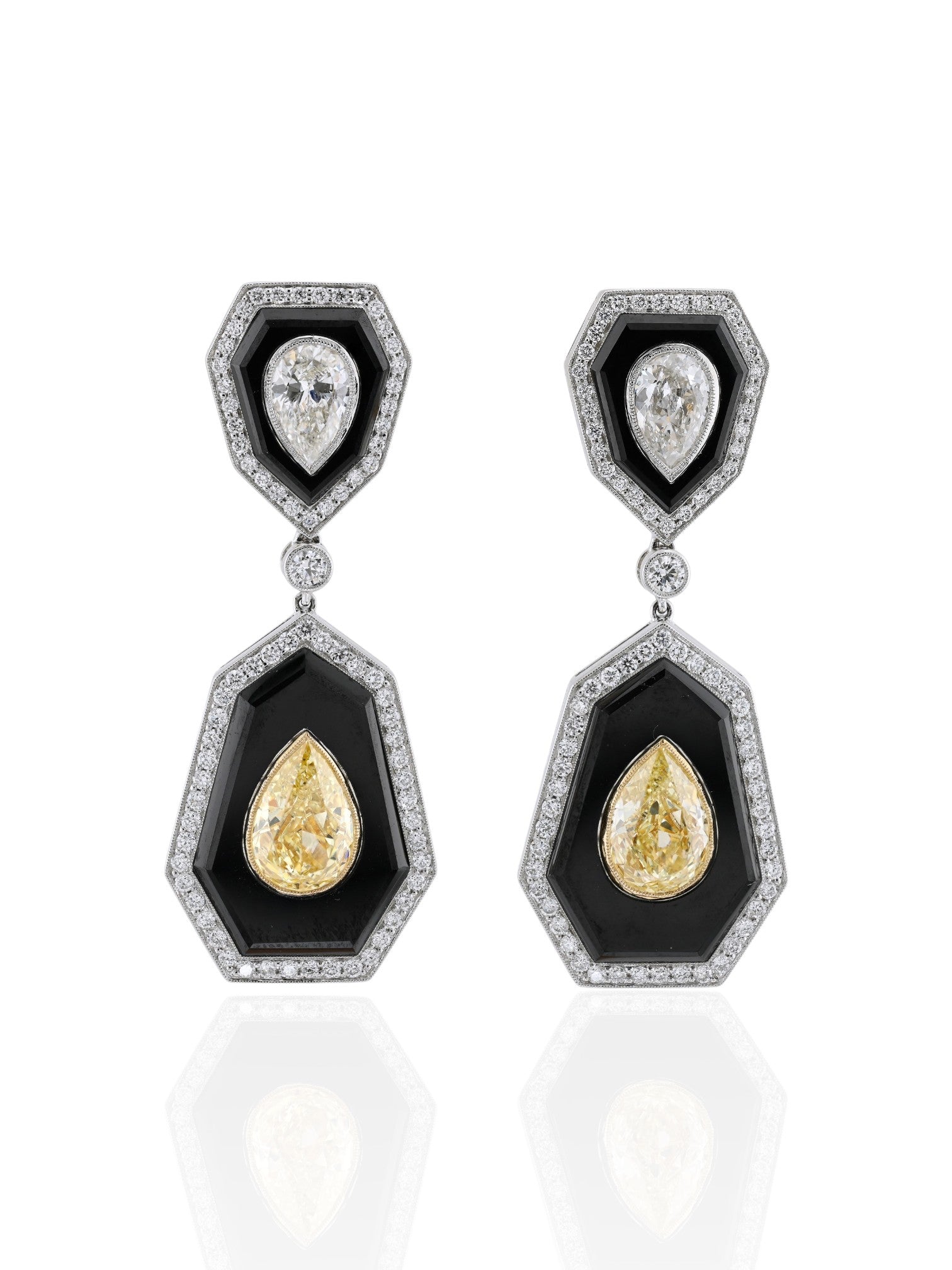 Sophia D Art Deco Yellow Diamond and Onyx Drop Earrings Platinum & 18K Yellow Gold