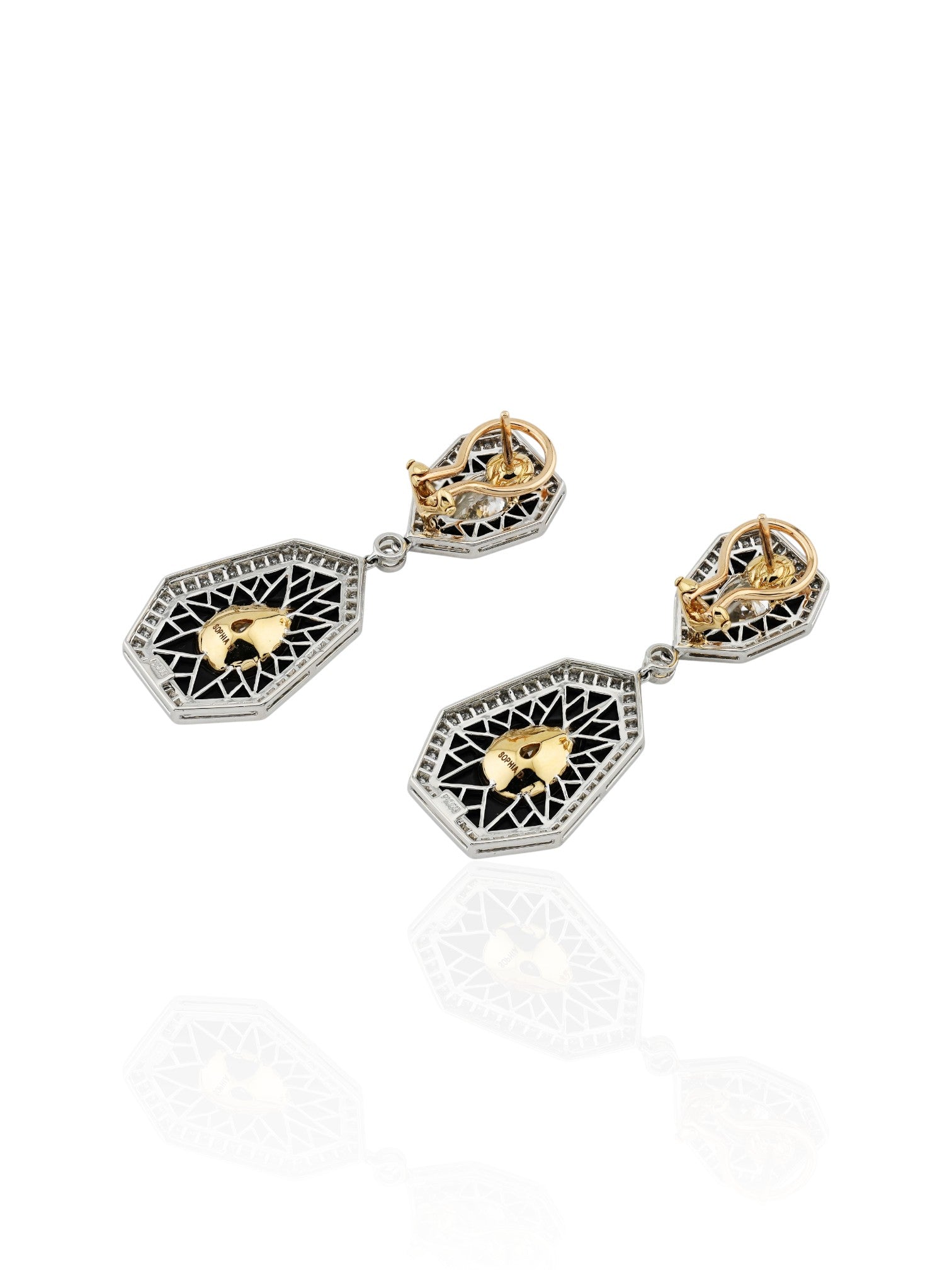 Sophia D Art Deco Yellow Diamond and Onyx Drop Earrings Platinum & 18K Yellow Gold