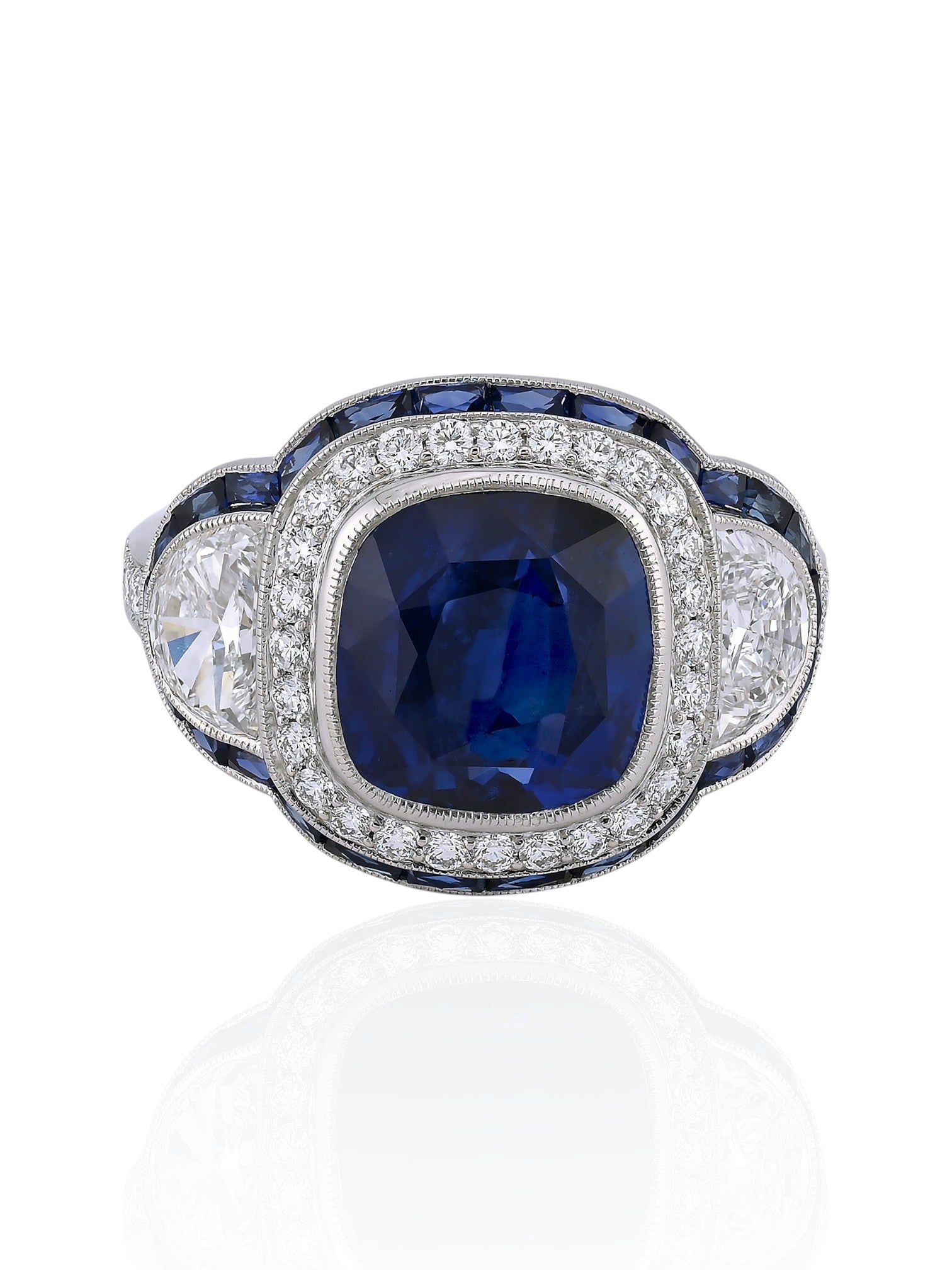 Sophia D Art Deco Style Sapphire and Diamond Ring Platinum