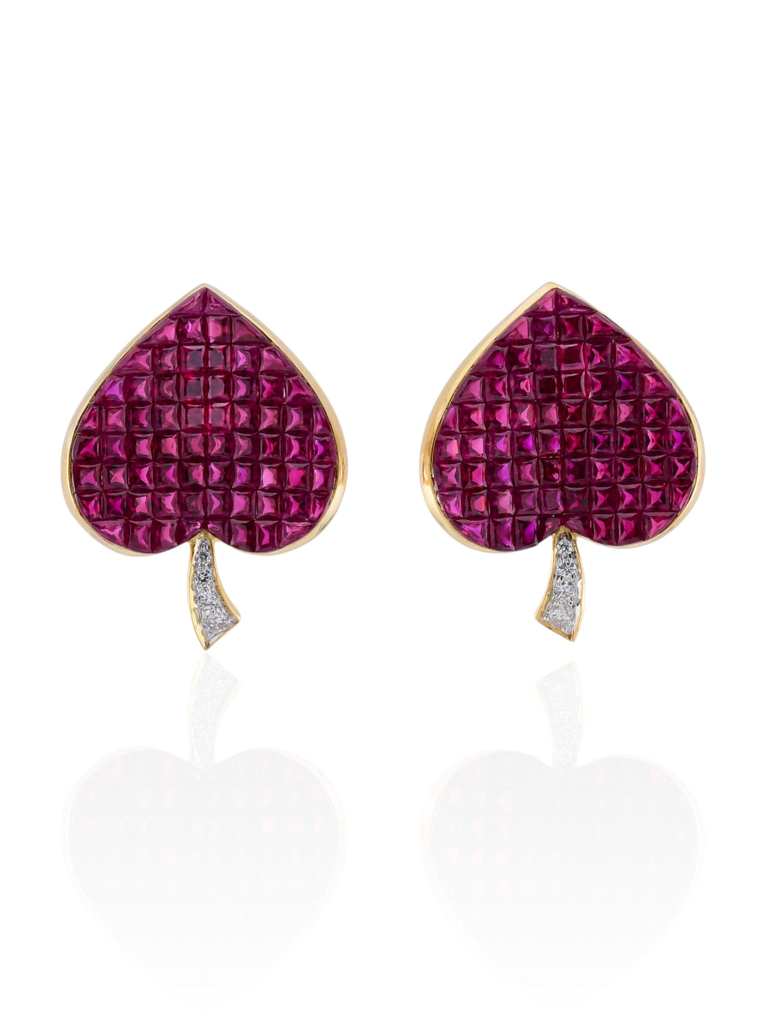 Sophia D Invisible-Set Ruby & Diamond Earrings in 18K Yellow Gold