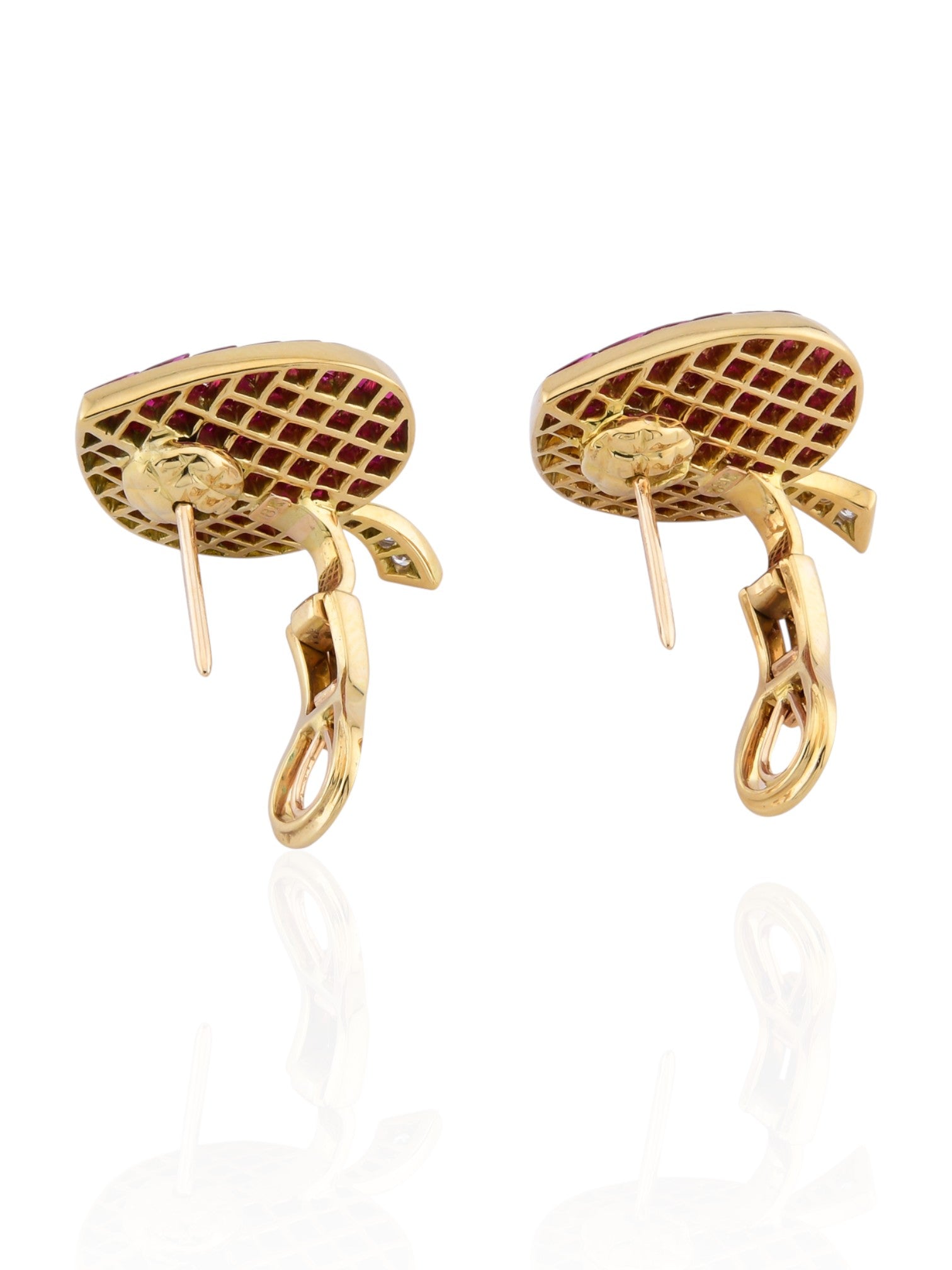 Sophia D Invisible-Set Ruby & Diamond Earrings in 18K Yellow Gold