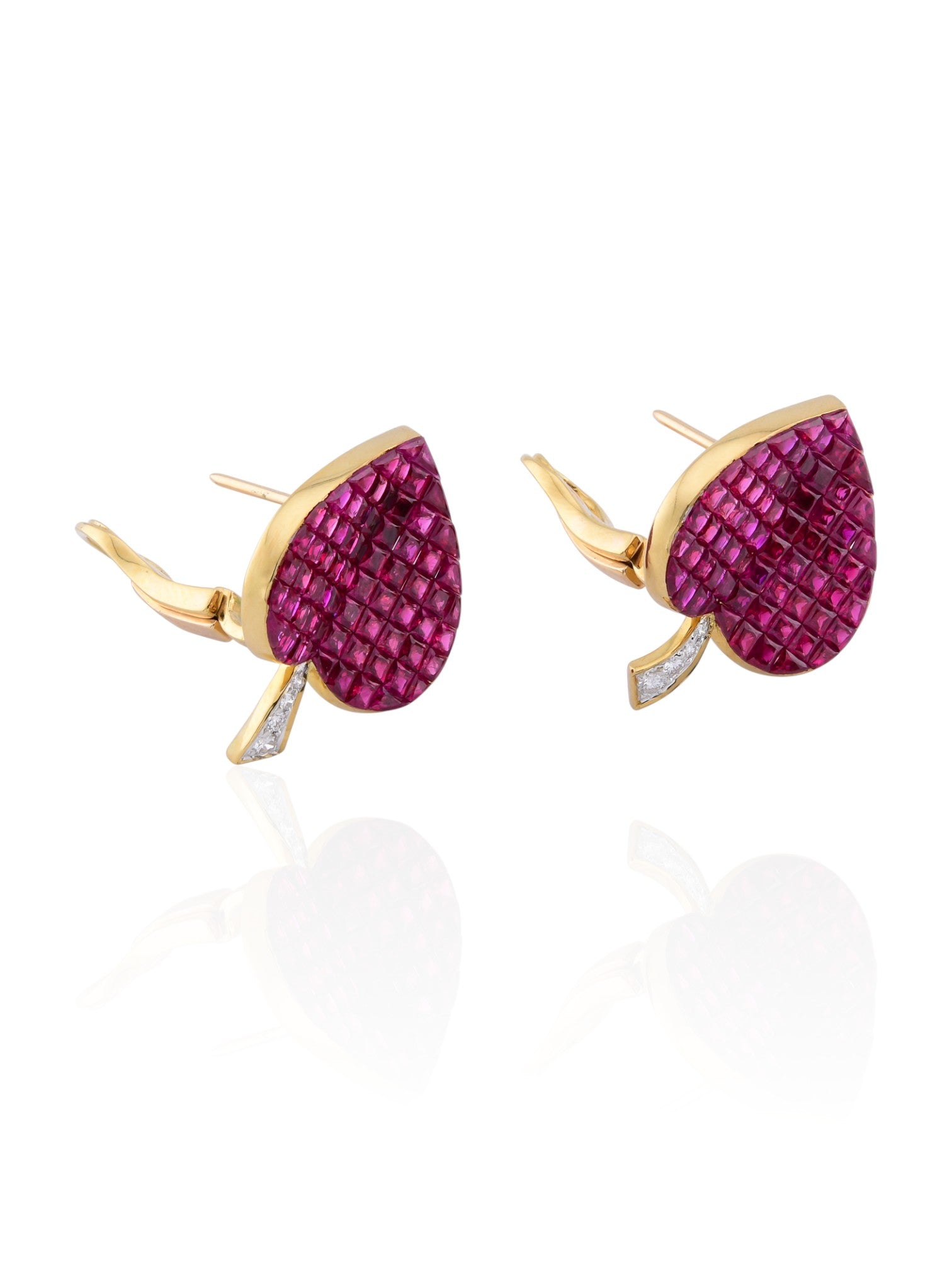 Sophia D Invisible-Set Ruby & Diamond Earrings in 18K Yellow Gold