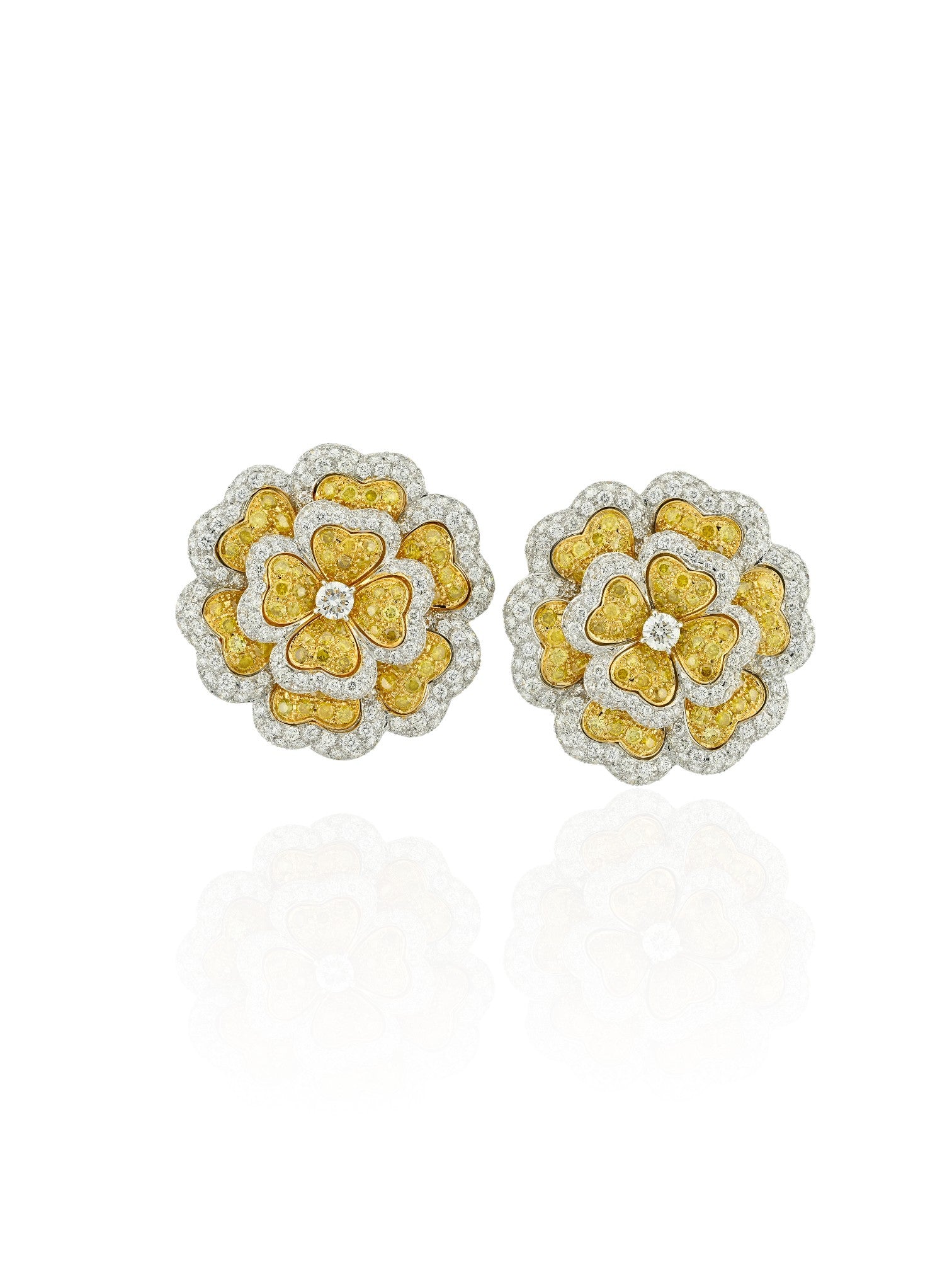 Sophia D Yellow and White Diamond Floral Earrings Platinum and 18K Yellow Gold
