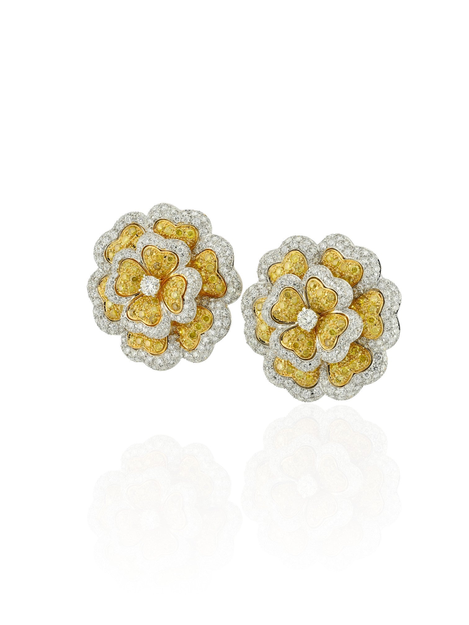 Sophia D Yellow and White Diamond Floral Earrings Platinum and 18K Yellow Gold