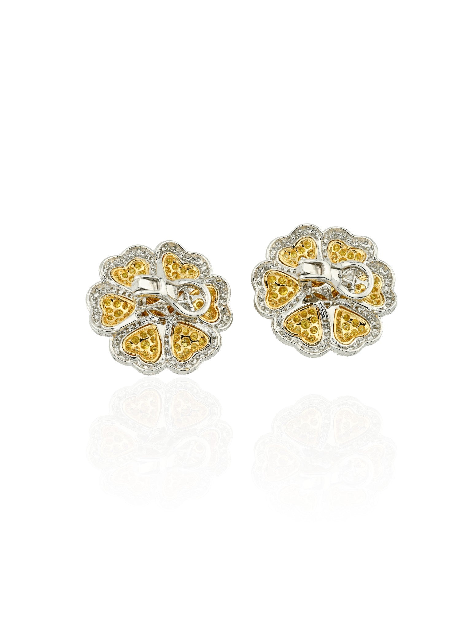 Sophia D Yellow and White Diamond Floral Earrings Platinum and 18K Yellow Gold