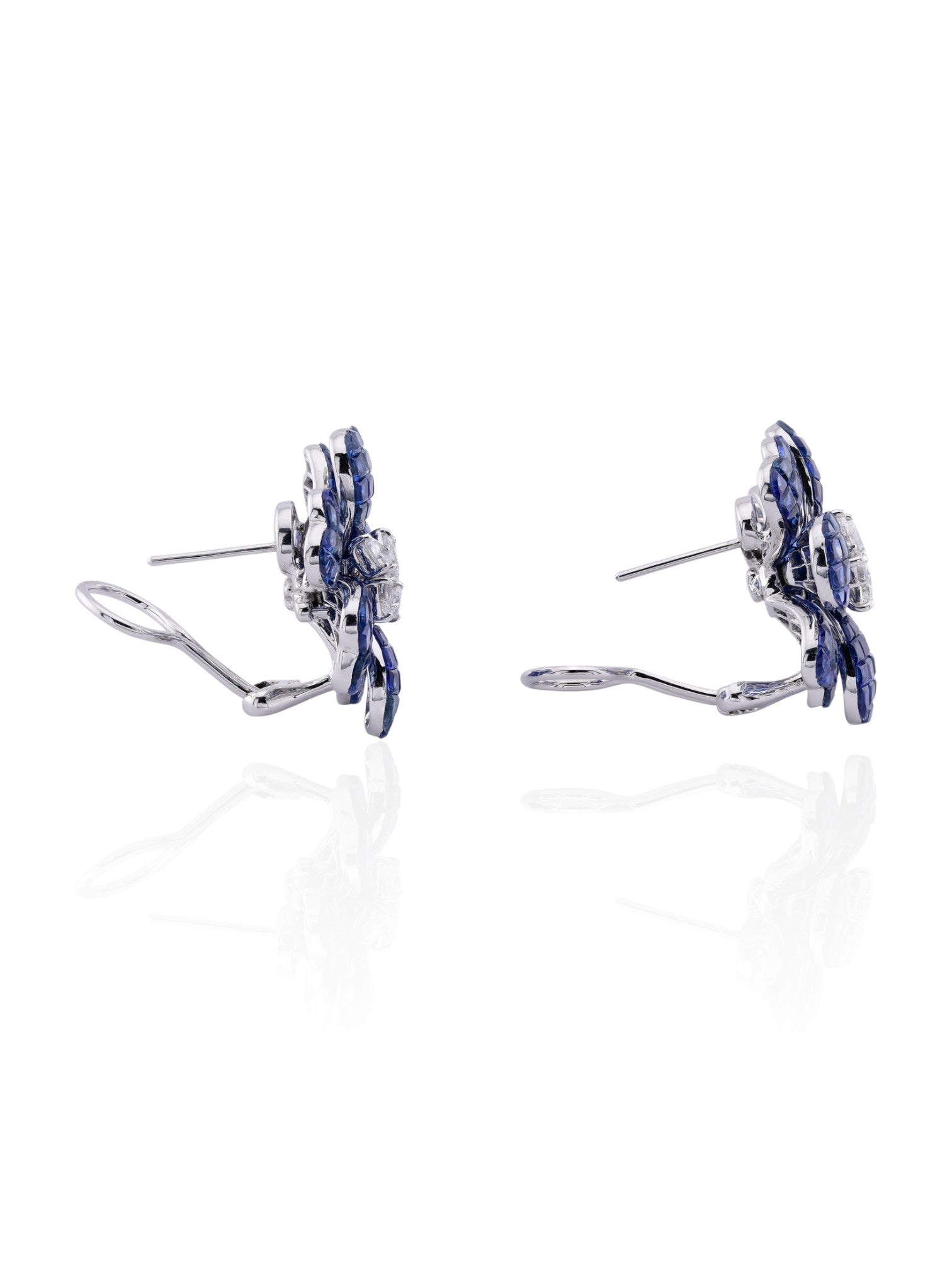 Sophia D Invisible-Set Sapphire & Diamond Floral Earrings in 18K White Gold