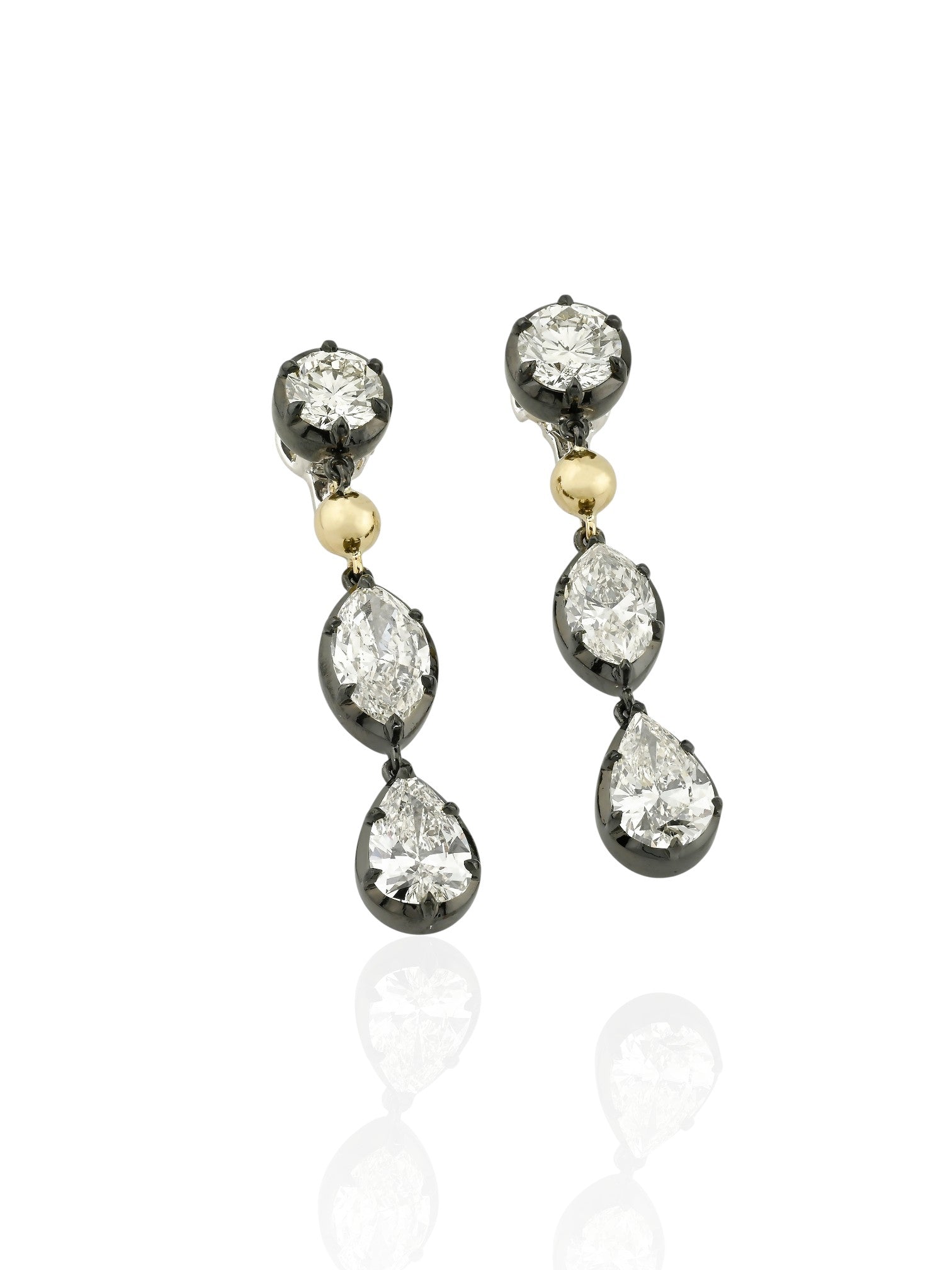 Sophia D Mixed Shape Diamond Drop Earrings Platinum and 18K Yellow Gold