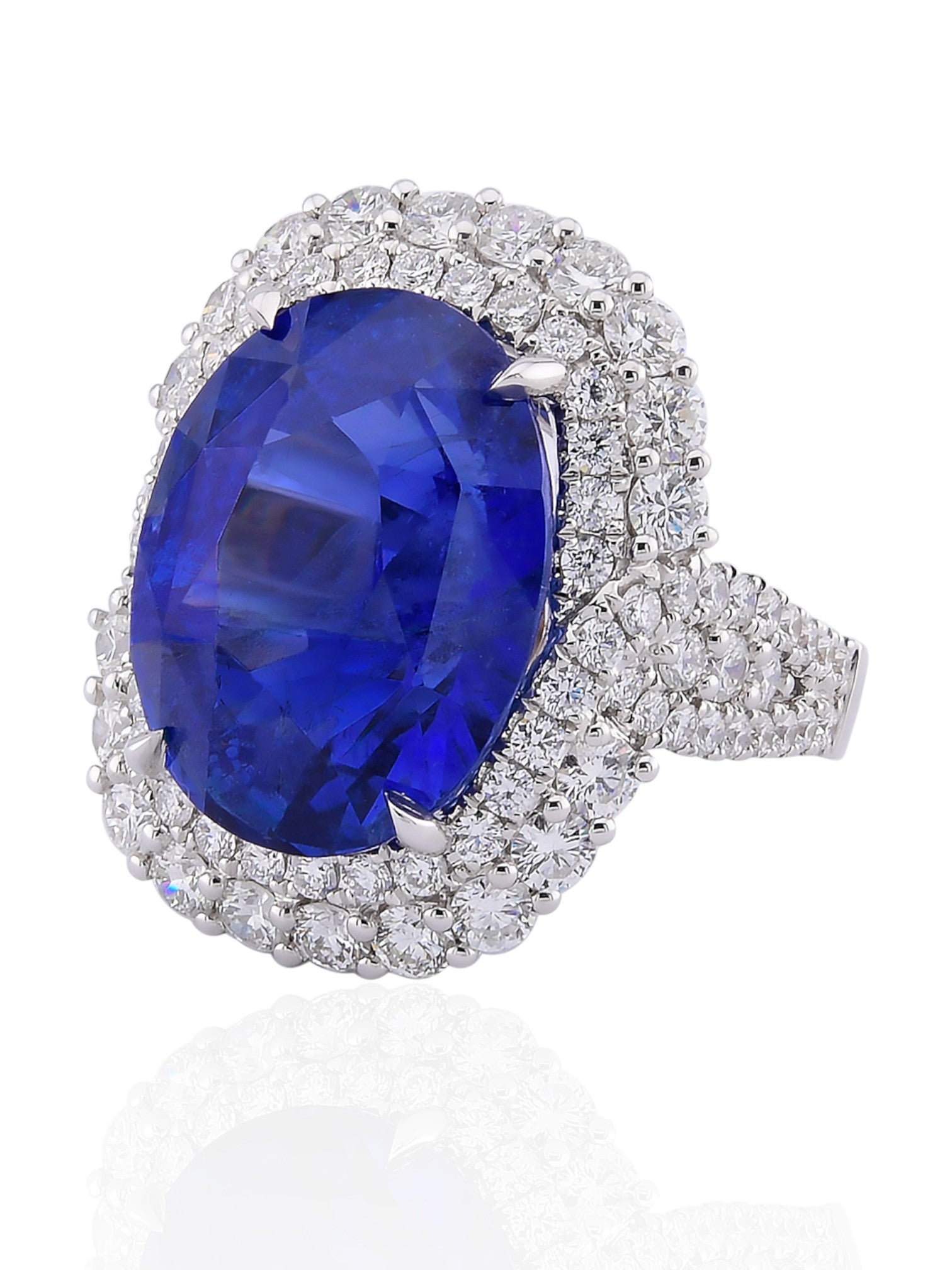 Sophia D 20.64-Carat Oval Sapphire & Diamond Ring in 18K White Gold
