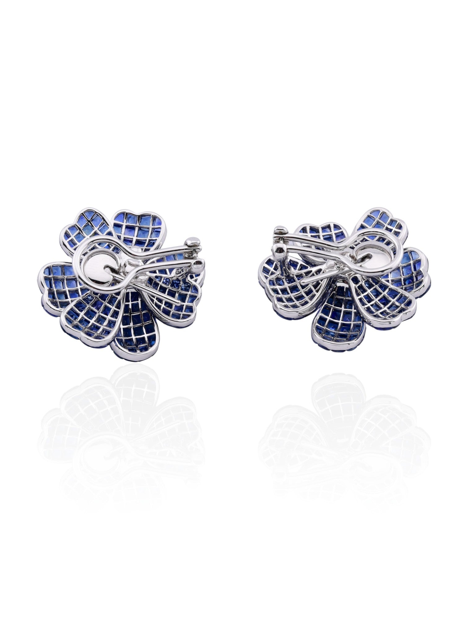 Sophia D Invisible-Set Sapphire & Diamond Floral Earrings in 18K White Gold