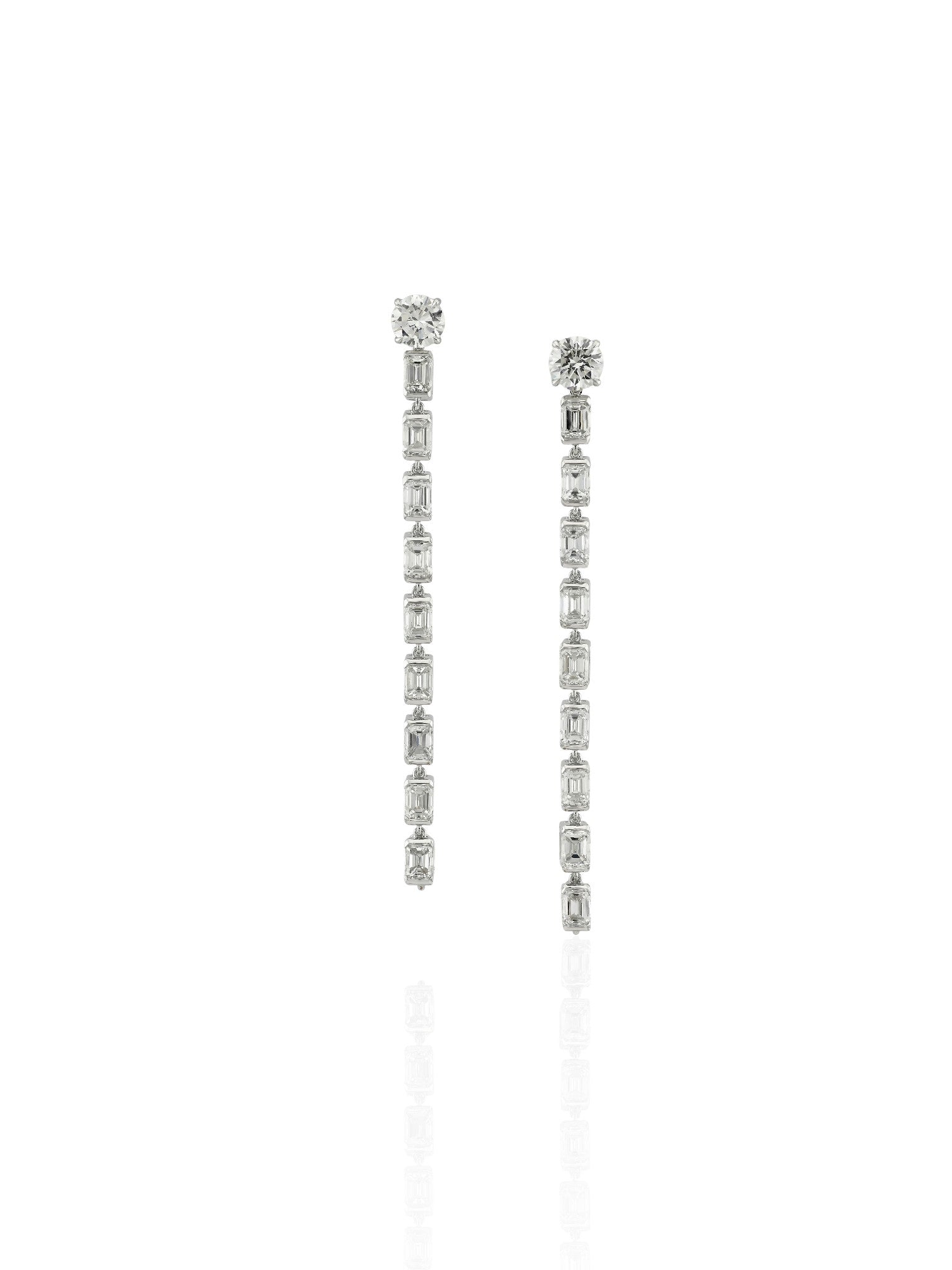 Sophia D Emerald Cut Diamond Line Earrings Platinum