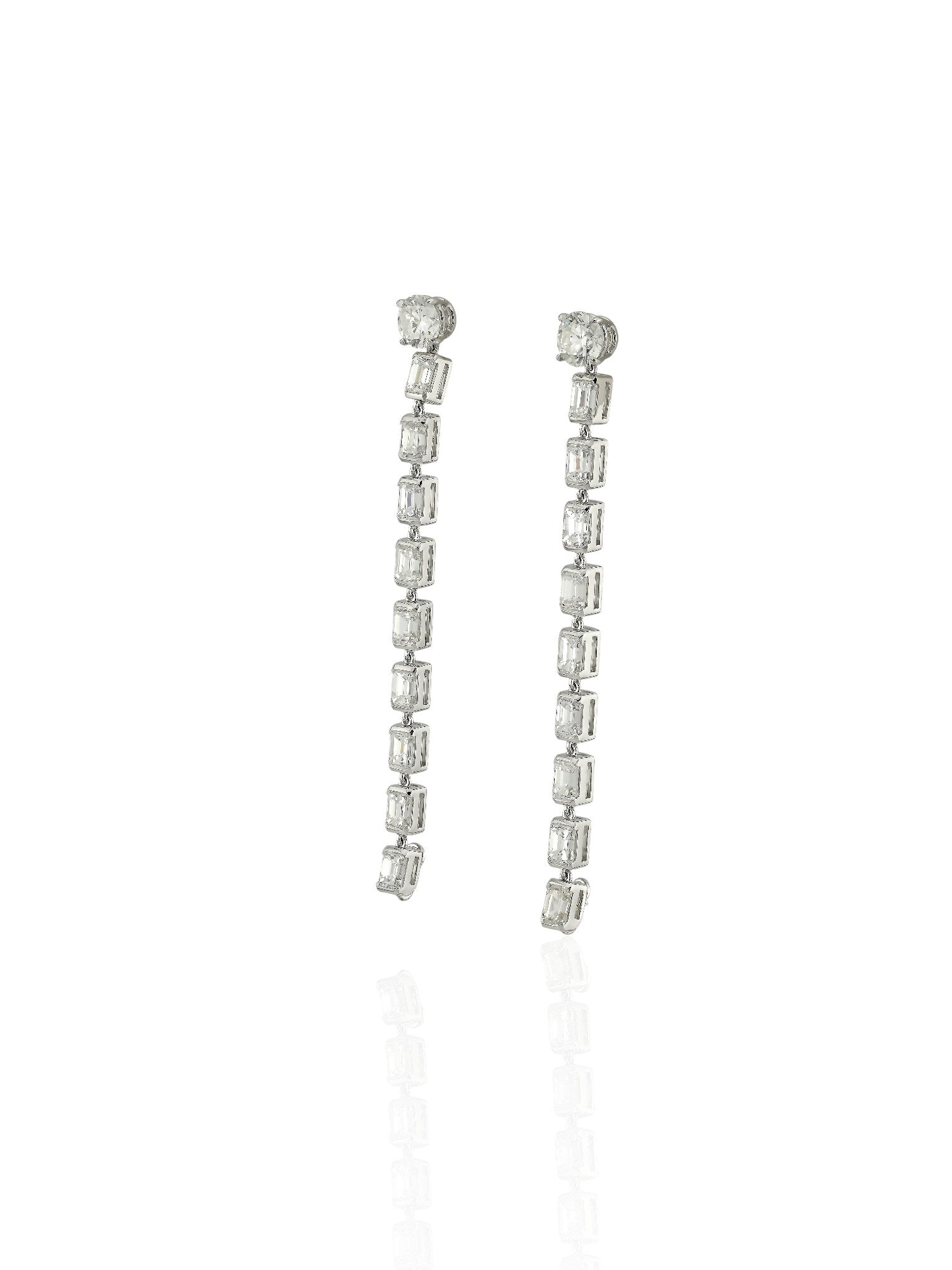Sophia D Emerald Cut Diamond Line Earrings Platinum