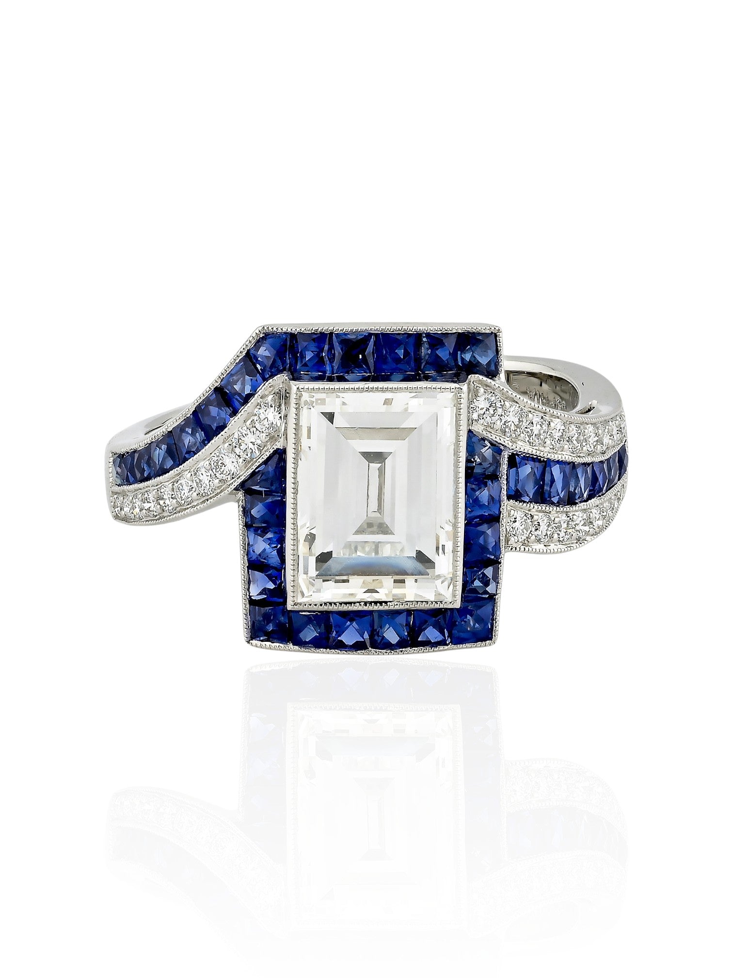 Sophia D Art Deco Diamond and Sapphire Ring Platinum