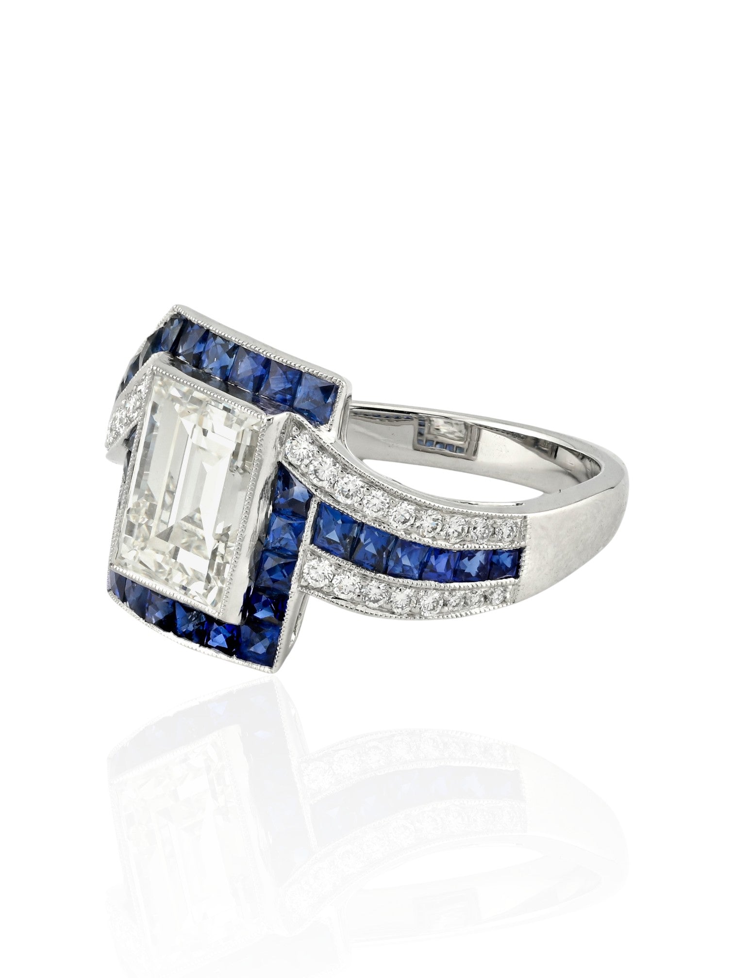 Sophia D Art Deco Diamond and Sapphire Ring Platinum