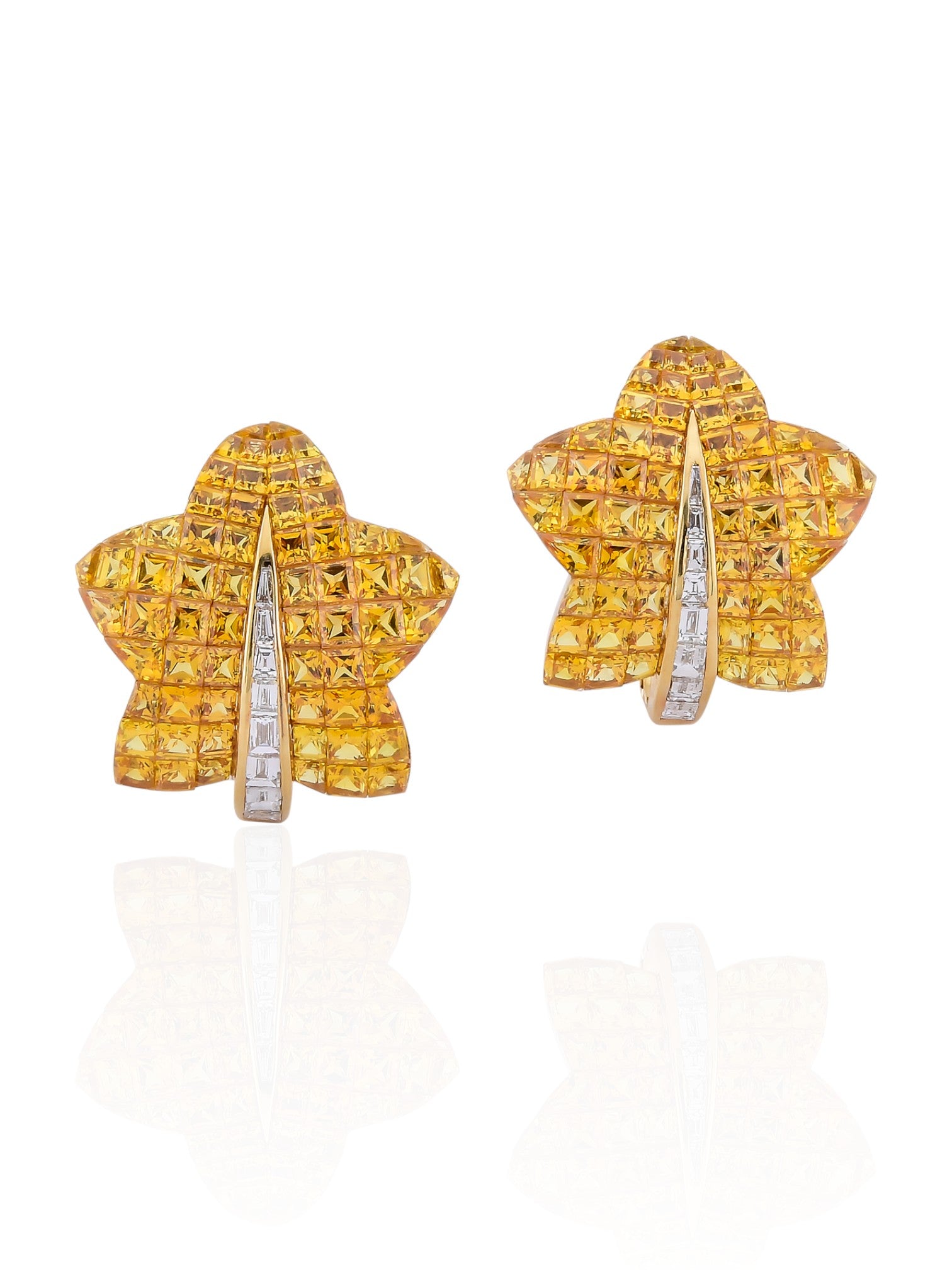 Sophia D Invisible-Set Yellow Sapphire & Diamond Earrings in 18K Yellow Gold