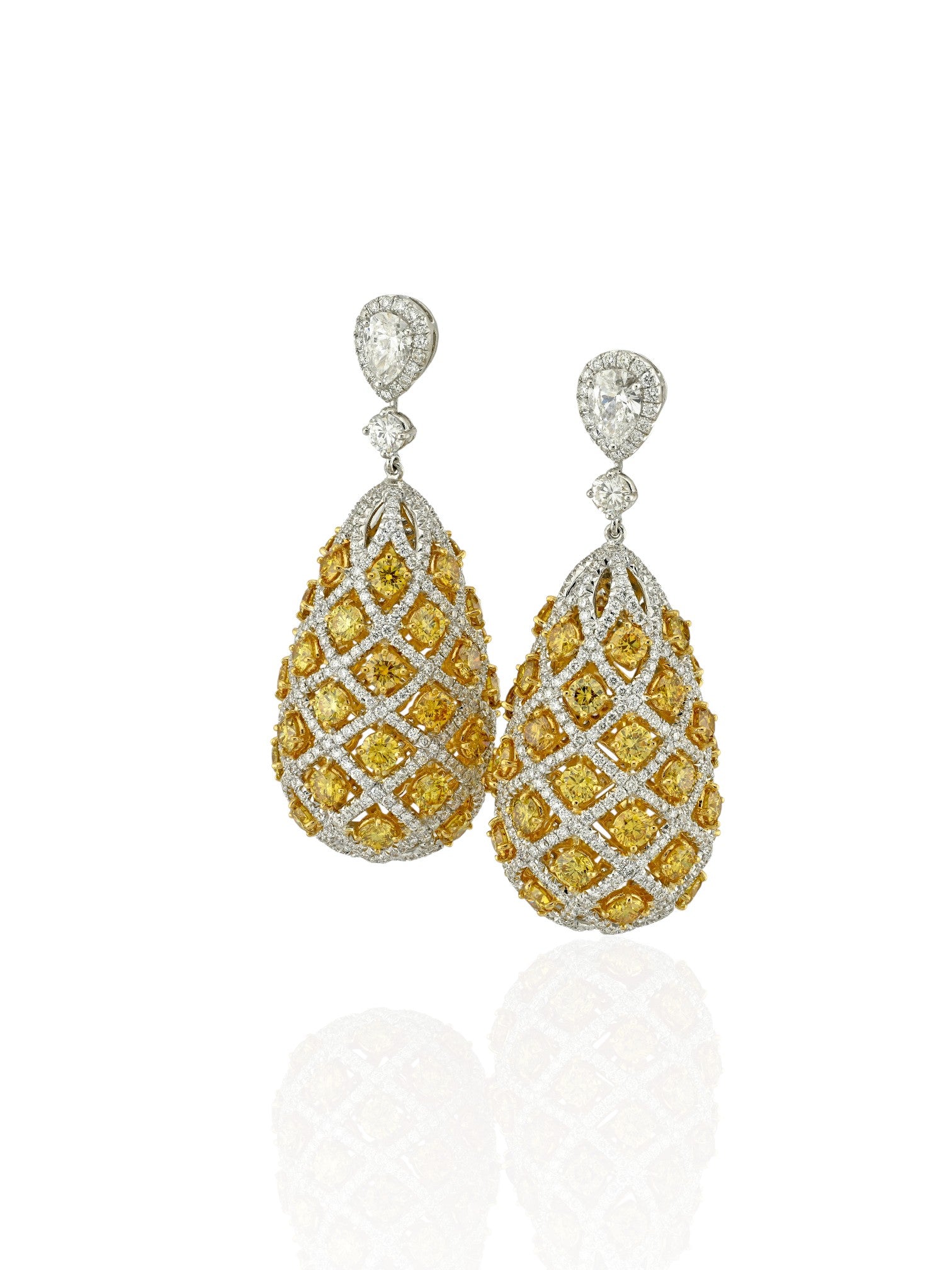 Sophia D Art Deco Yellow and White Diamond Drop Earrings Platinum and 18K Yellow Gold
