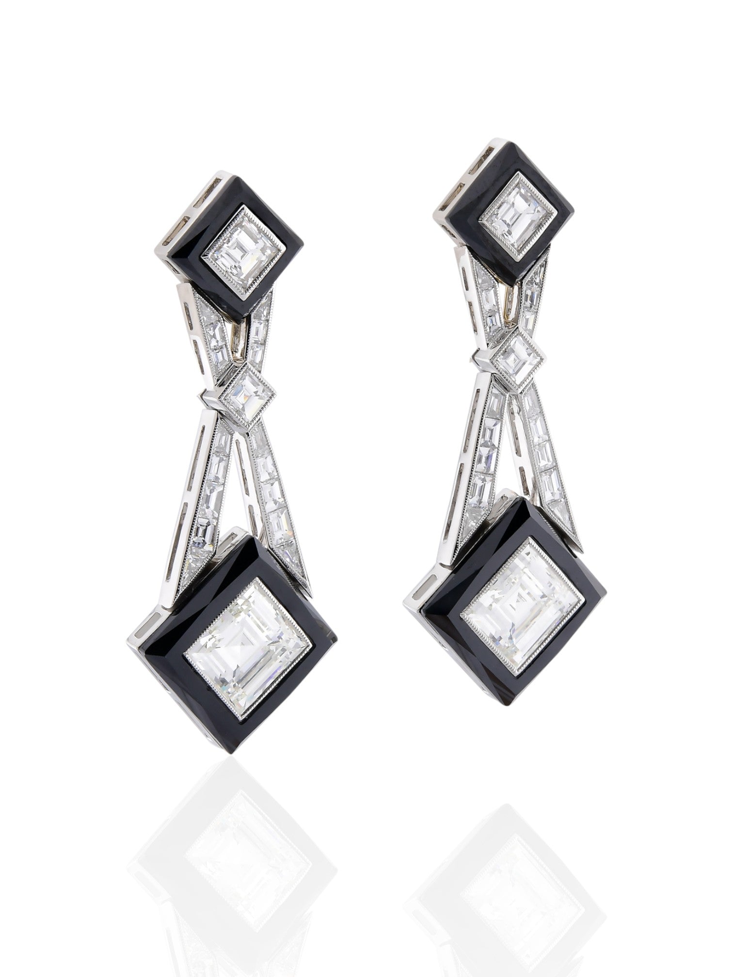Sophia D Art Deco Onyx & Diamond Drop Earrings in Platinum and 18K Yellow Gold