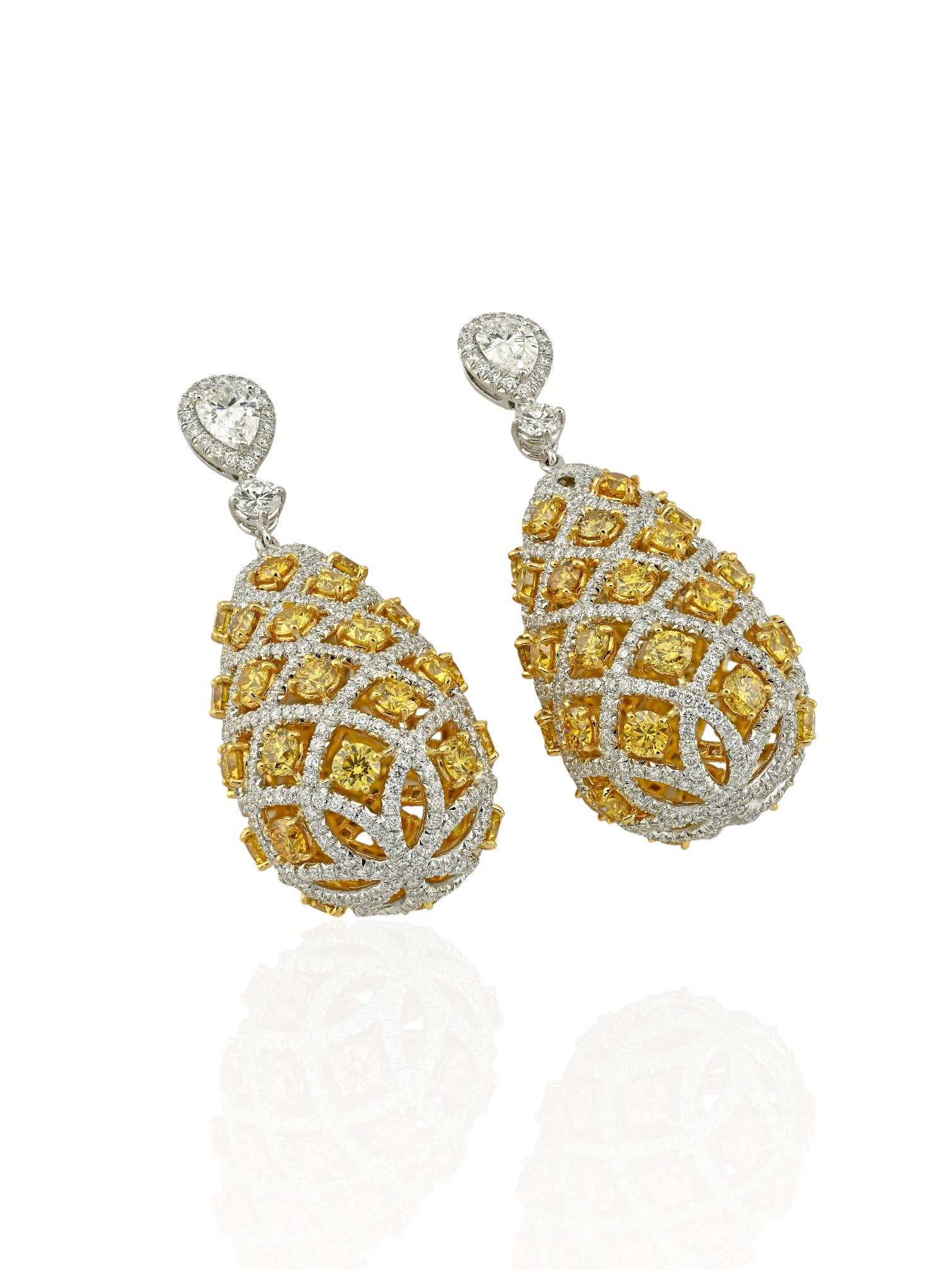 Sophia D Art Deco Yellow and White Diamond Drop Earrings Platinum and 18K Yellow Gold