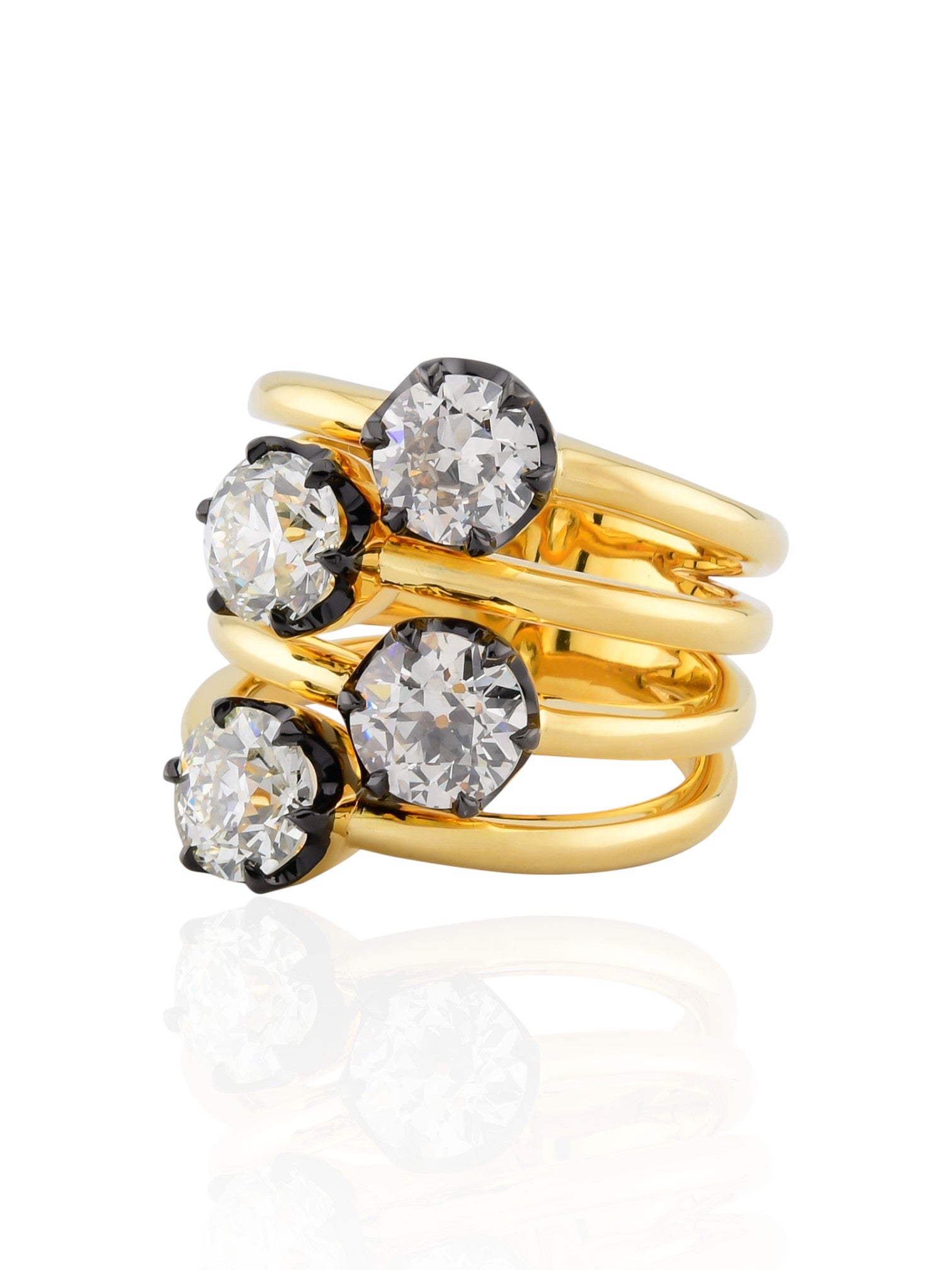 Sophia D Four-Stone Round Diamond 18K Yellow Gold and Silver Ring