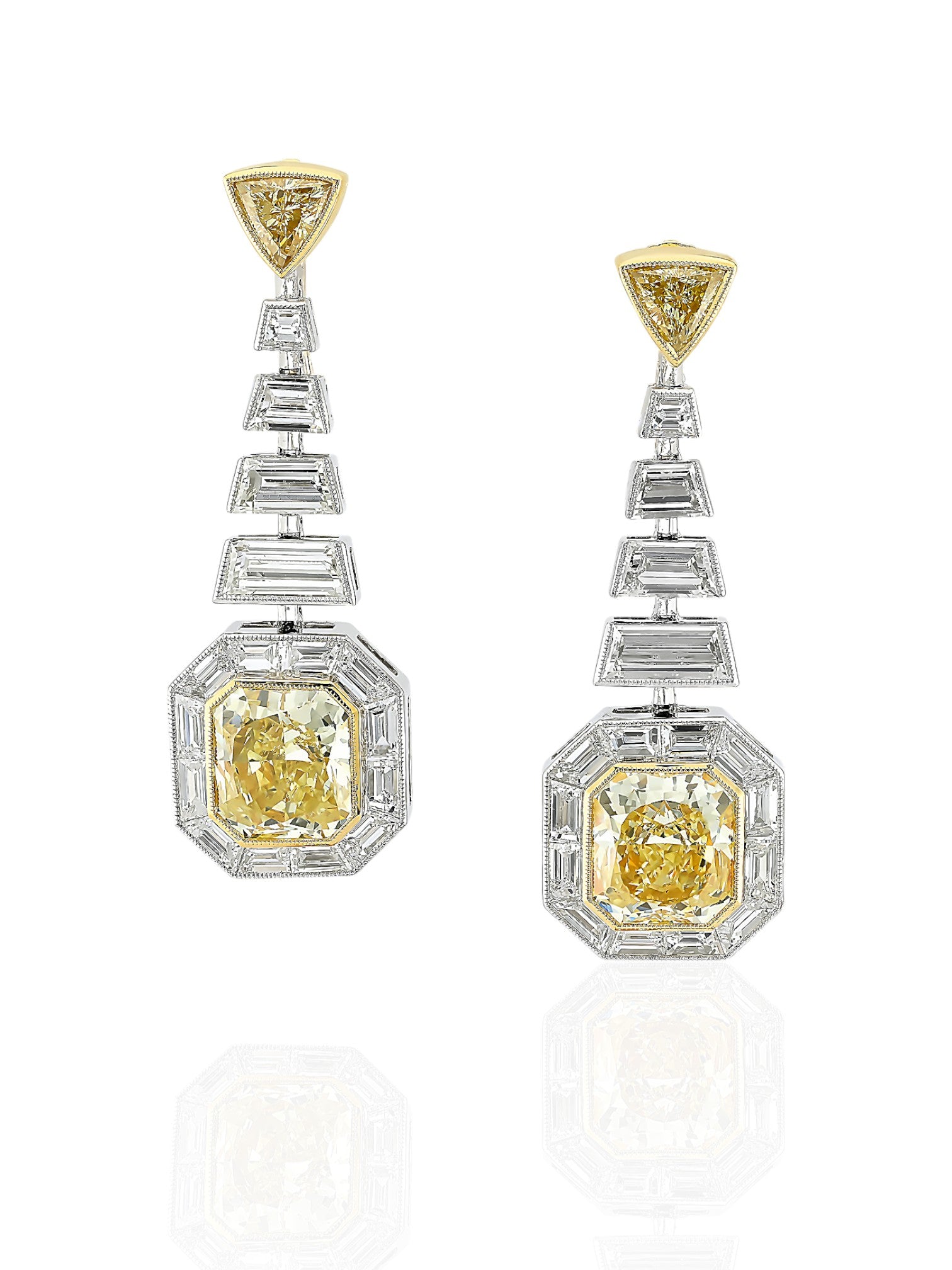 Sophia D Art Deco Yellow Diamond Drop Earrings in Platinum and 18K Yellow Gold